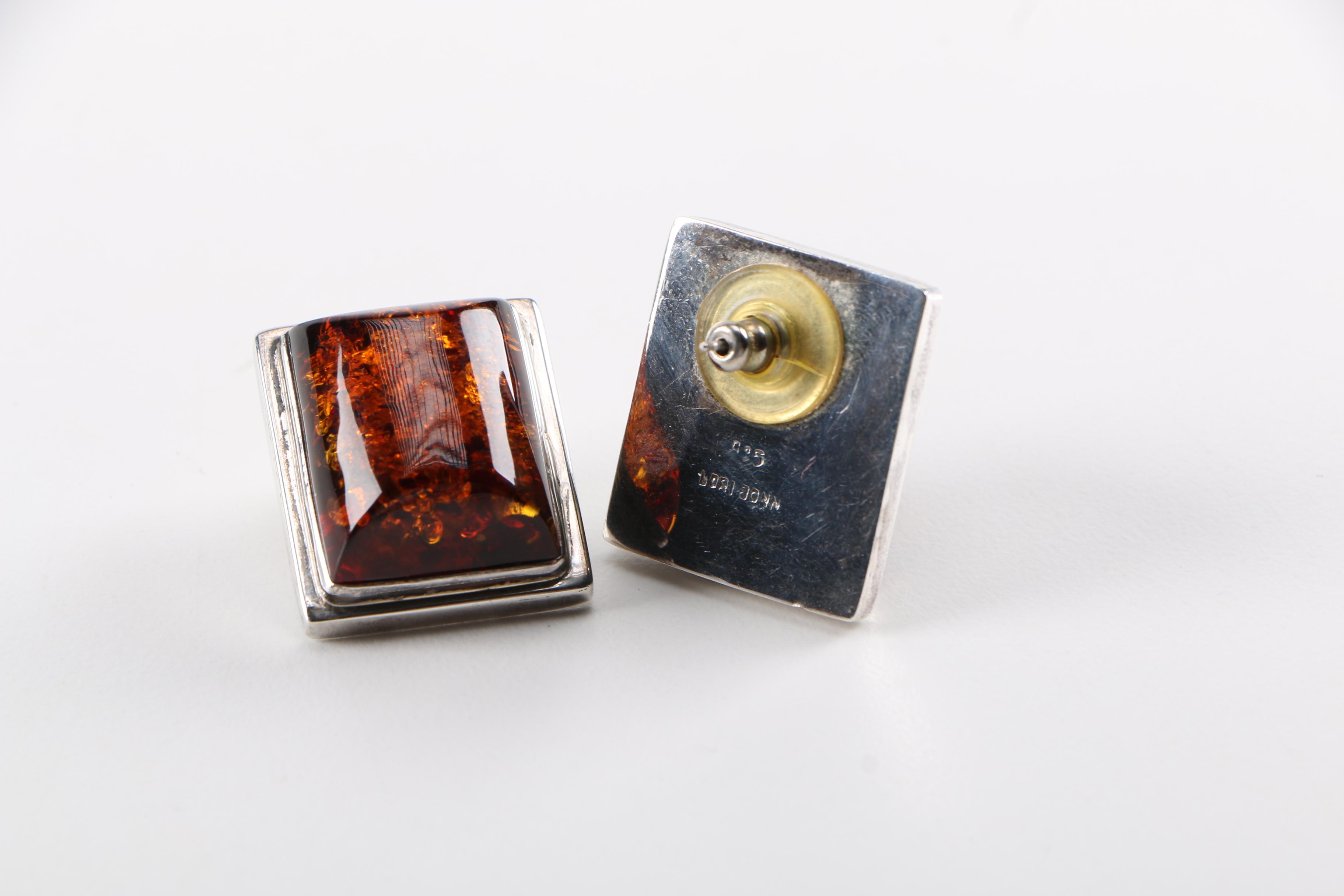 Sterling Silver and Amber Demi Parure by Lori Bonn