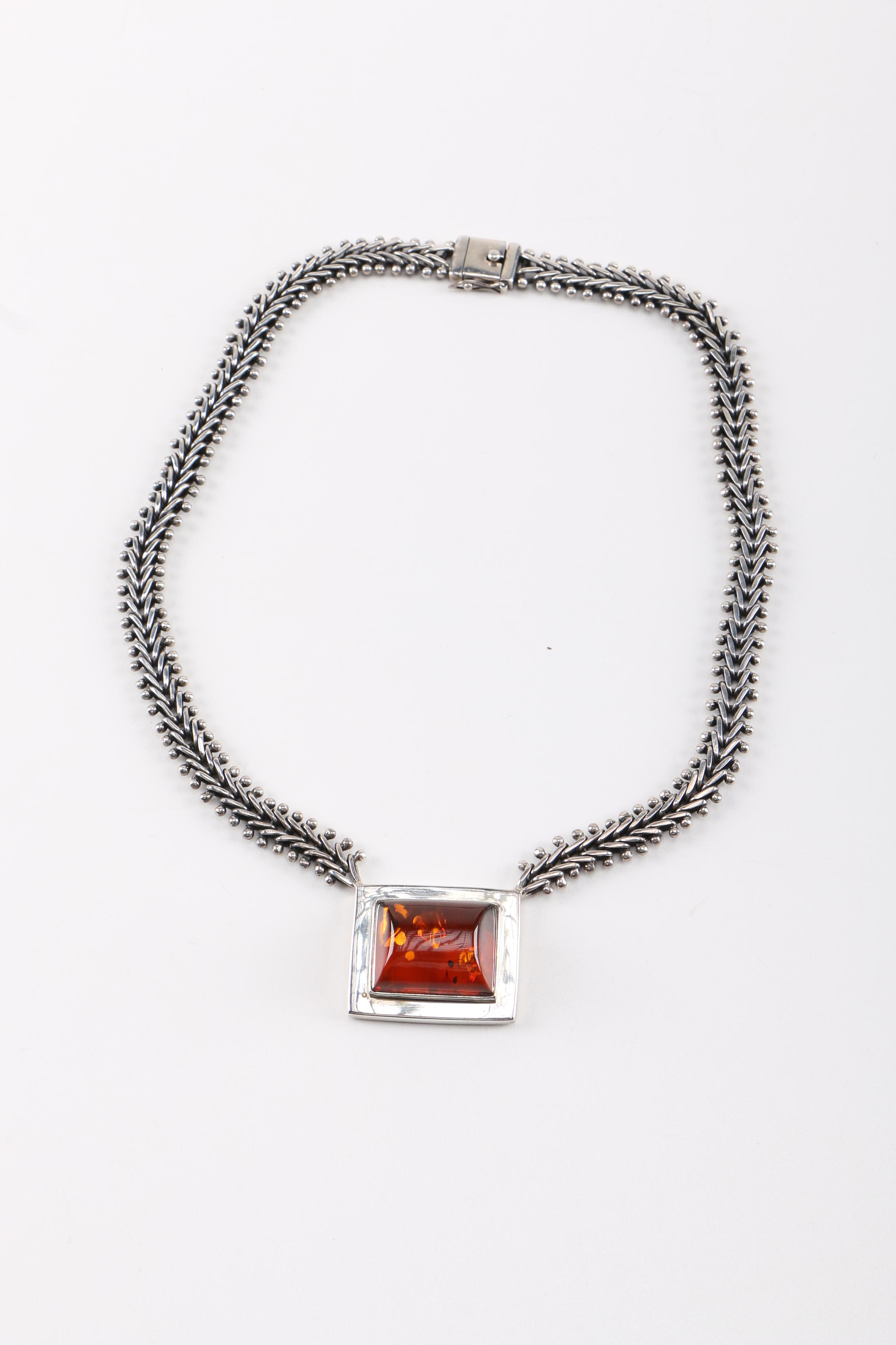 Sterling Silver and Amber Demi Parure by Lori Bonn