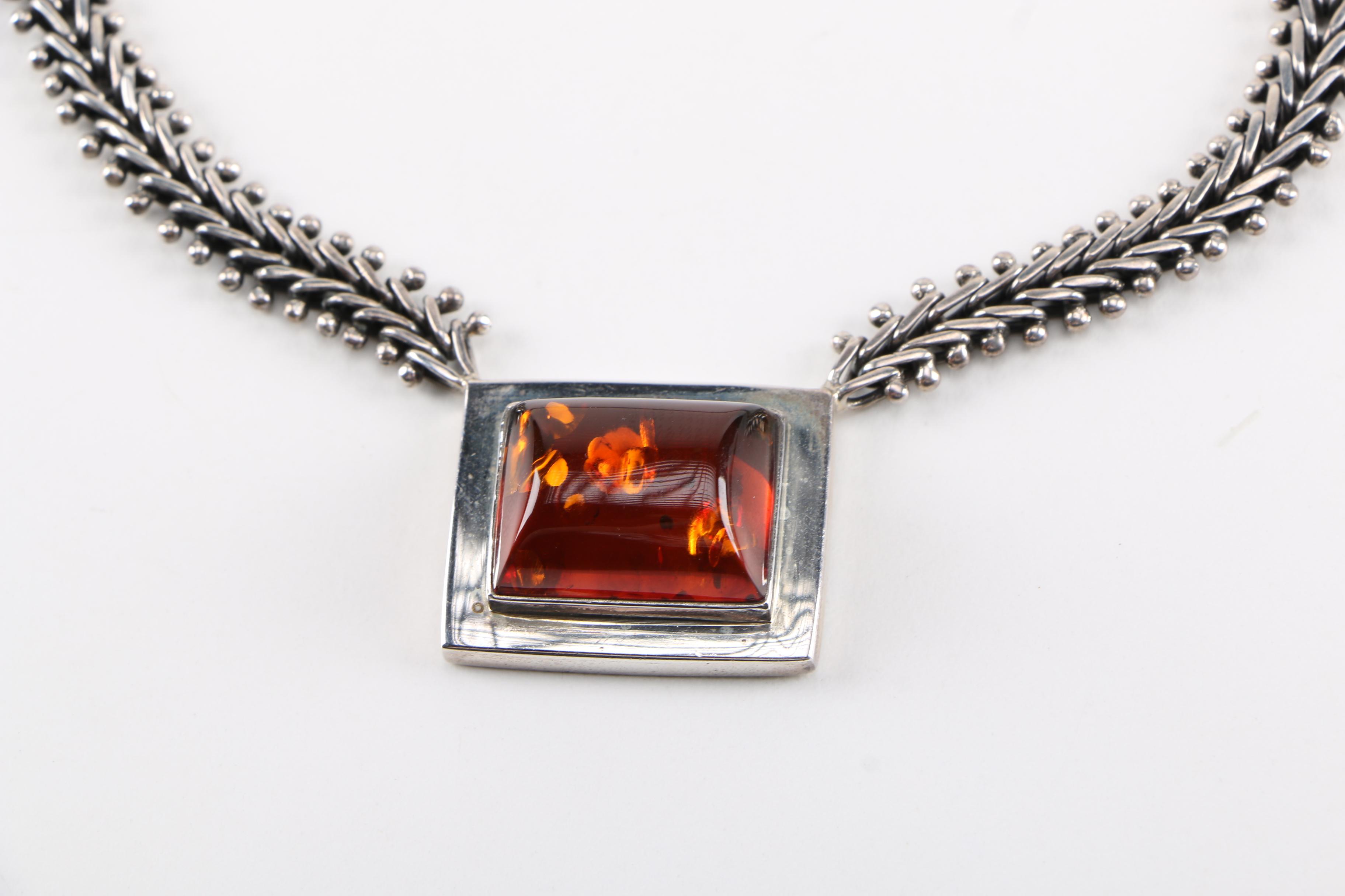 Sterling Silver and Amber Demi Parure by Lori Bonn