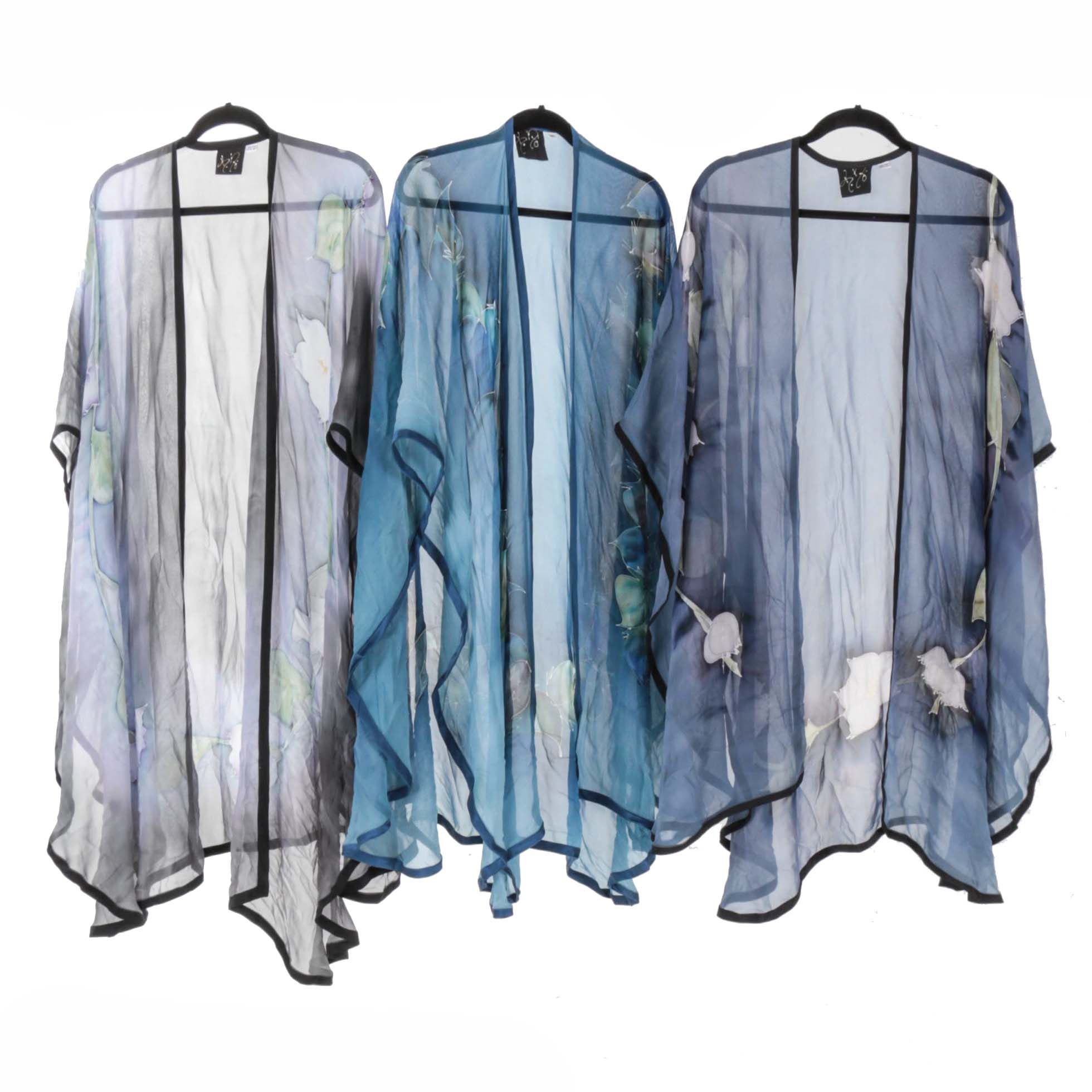 Blue Floral Chiffon Shawls