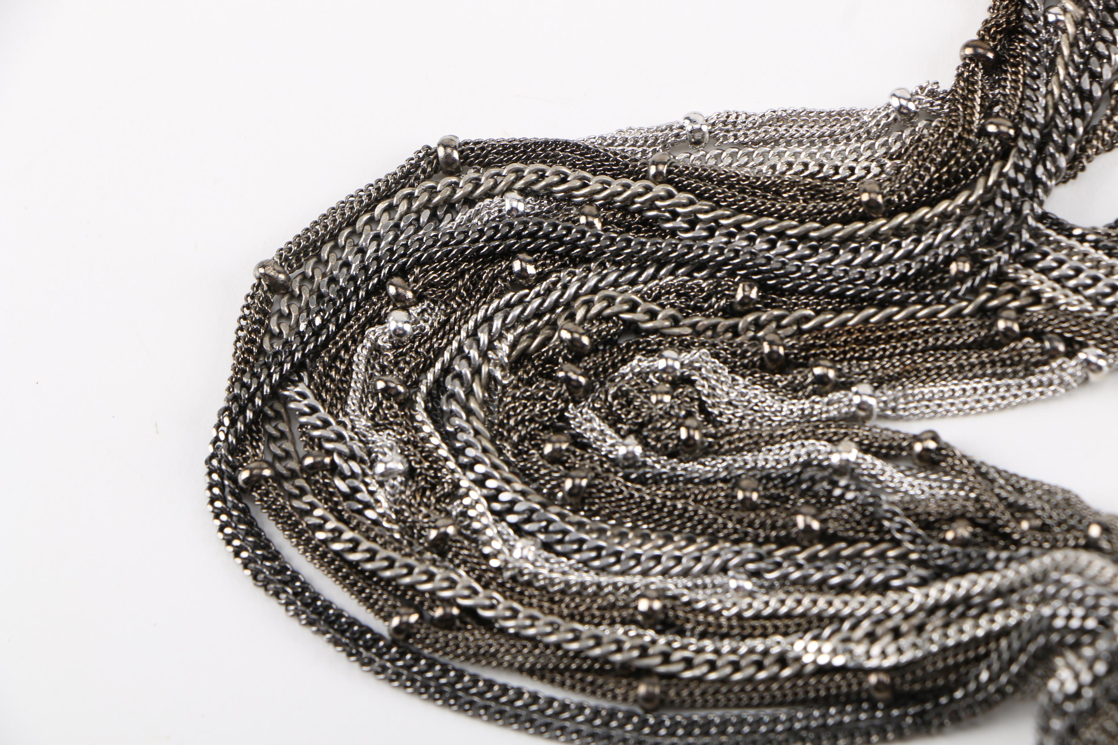 Maiden-Art Silver Tone Multi Strand Lariat Necklace