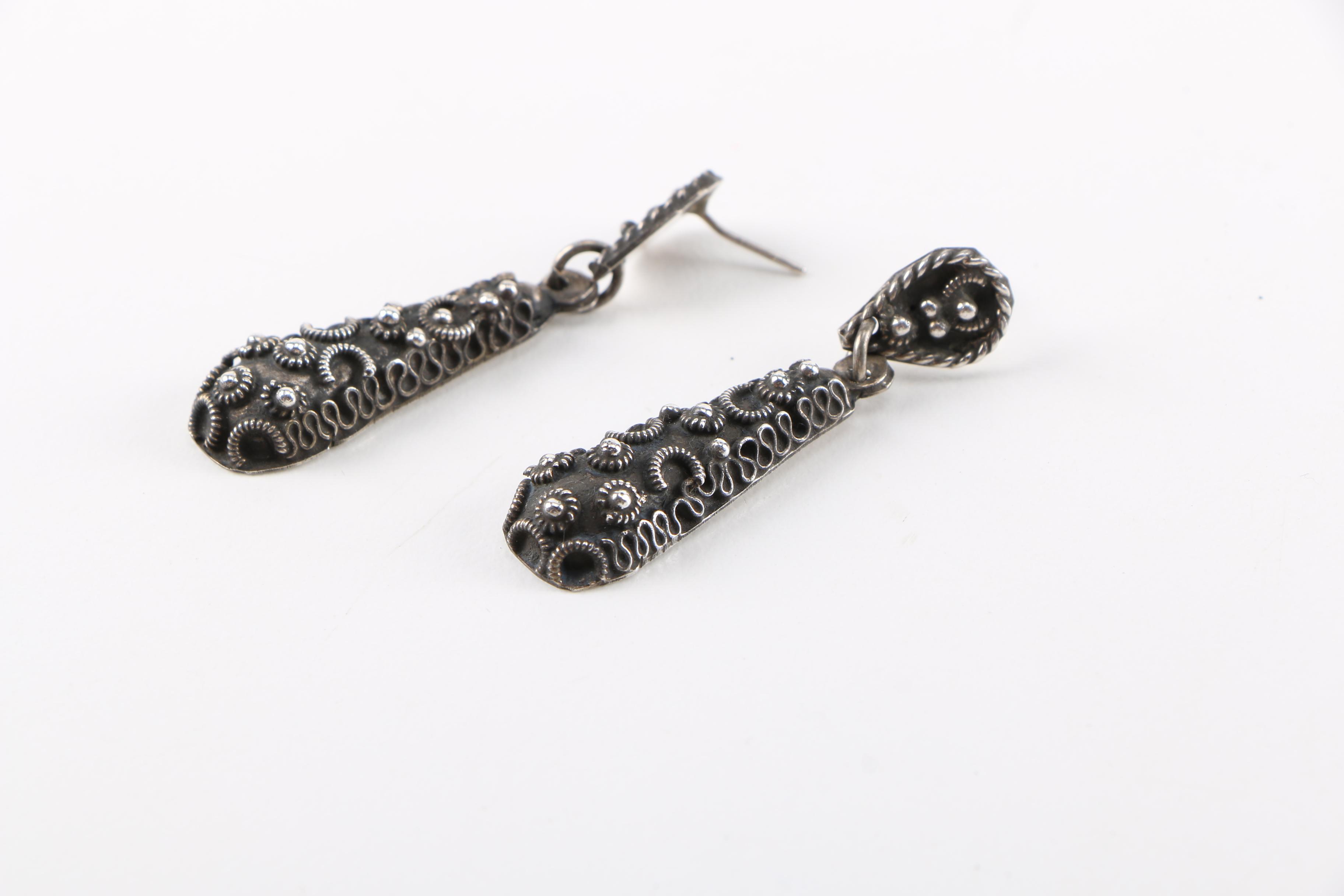 Sterling Silver Demi Parure Pendant Necklace and Dangle Earrings