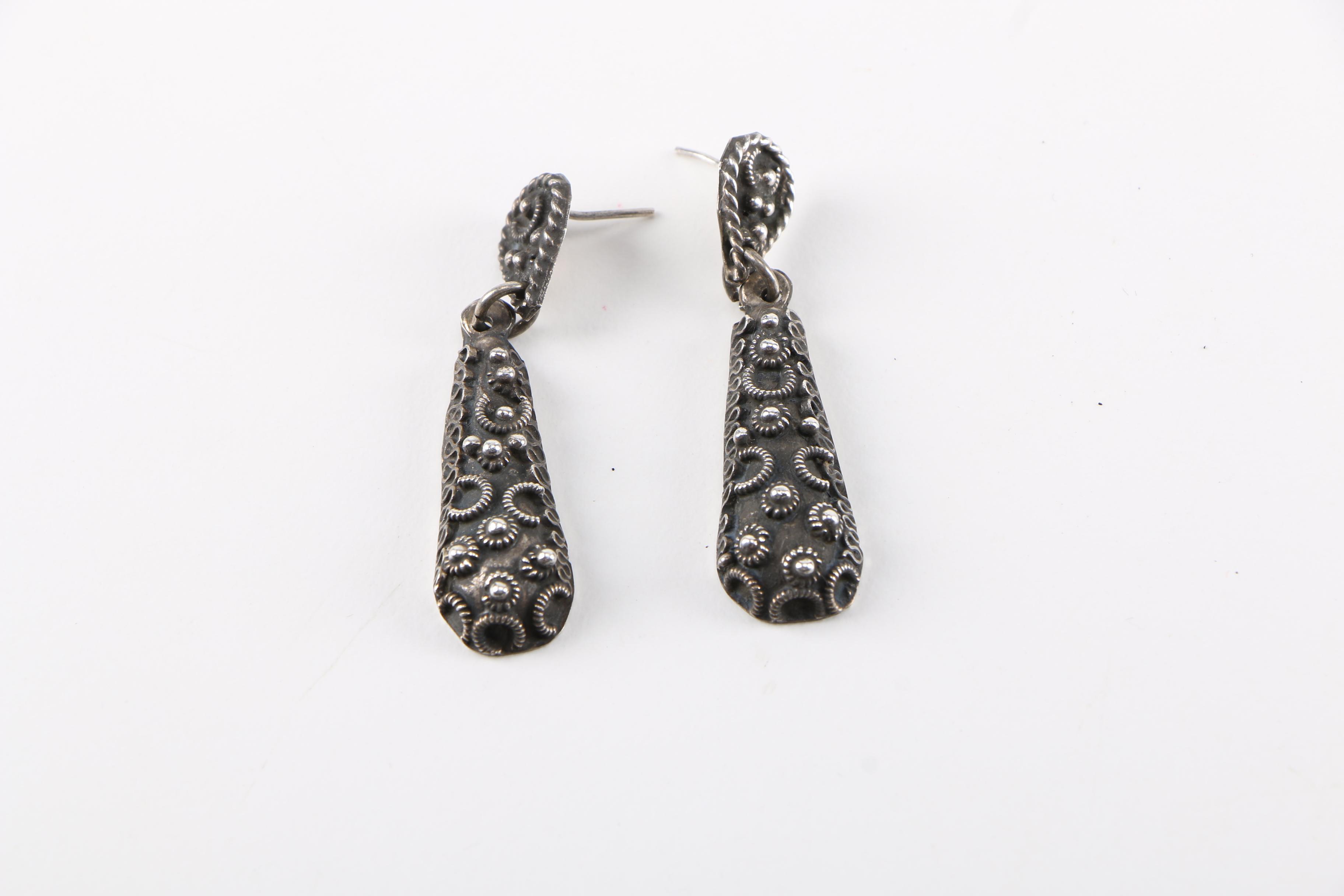 Sterling Silver Demi Parure Pendant Necklace and Dangle Earrings