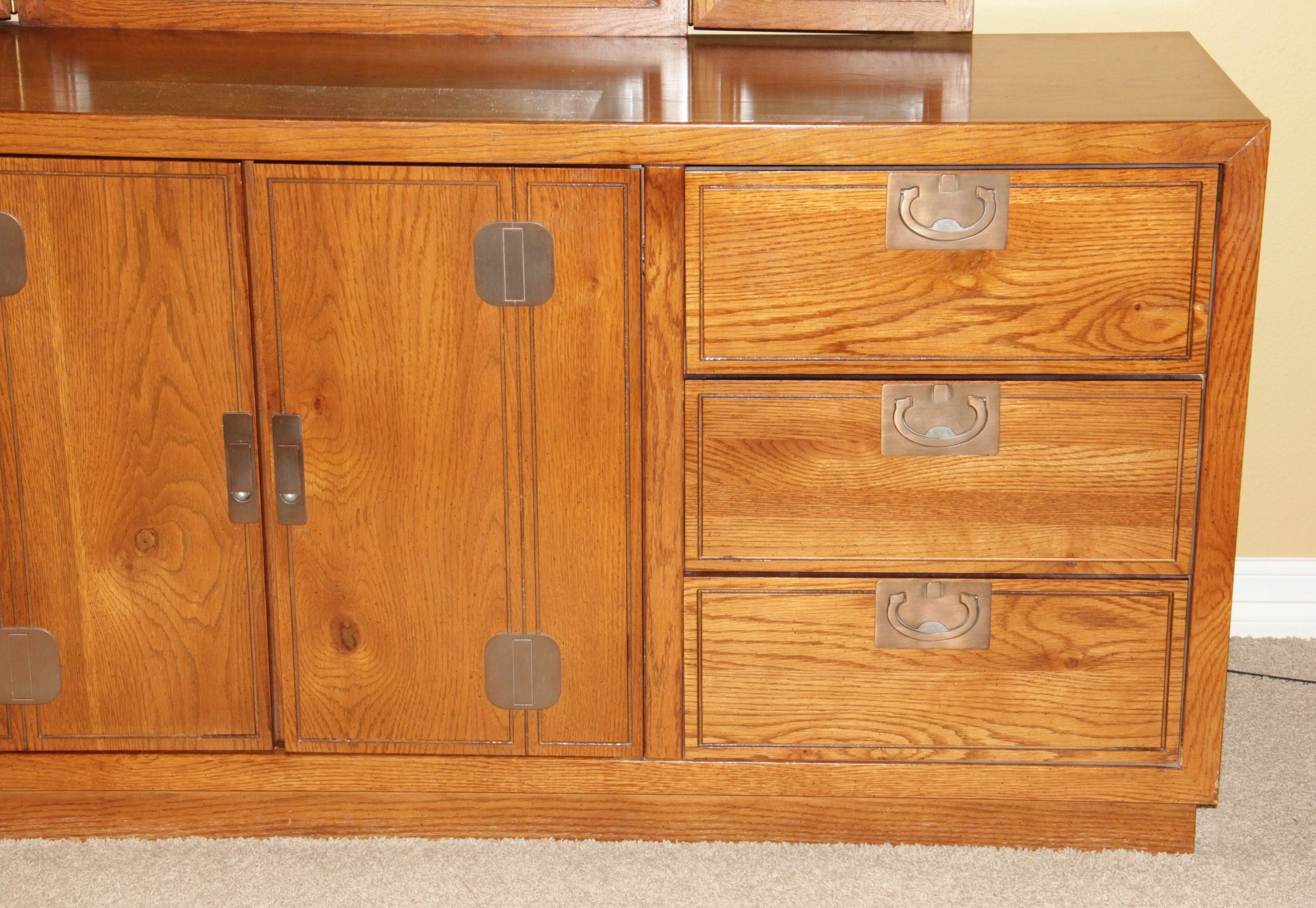 Vintage Campaign Style Oak Dresser With Mirror by Bassett