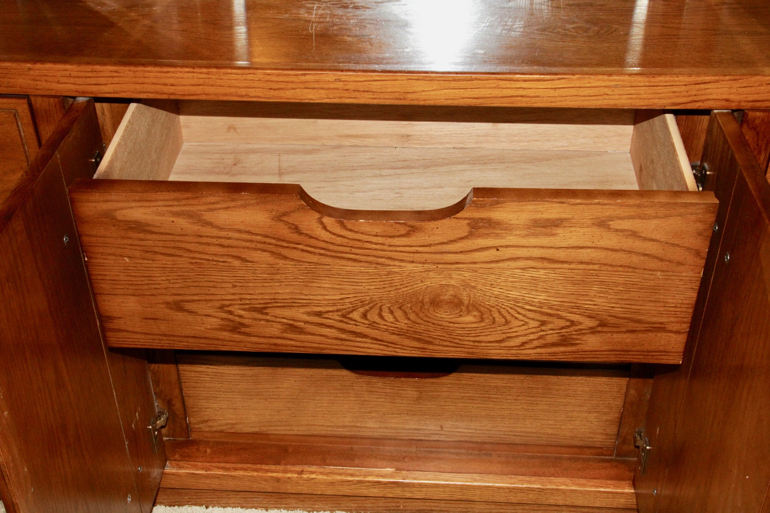 Vintage Campaign Style Oak Dresser With Mirror by Bassett