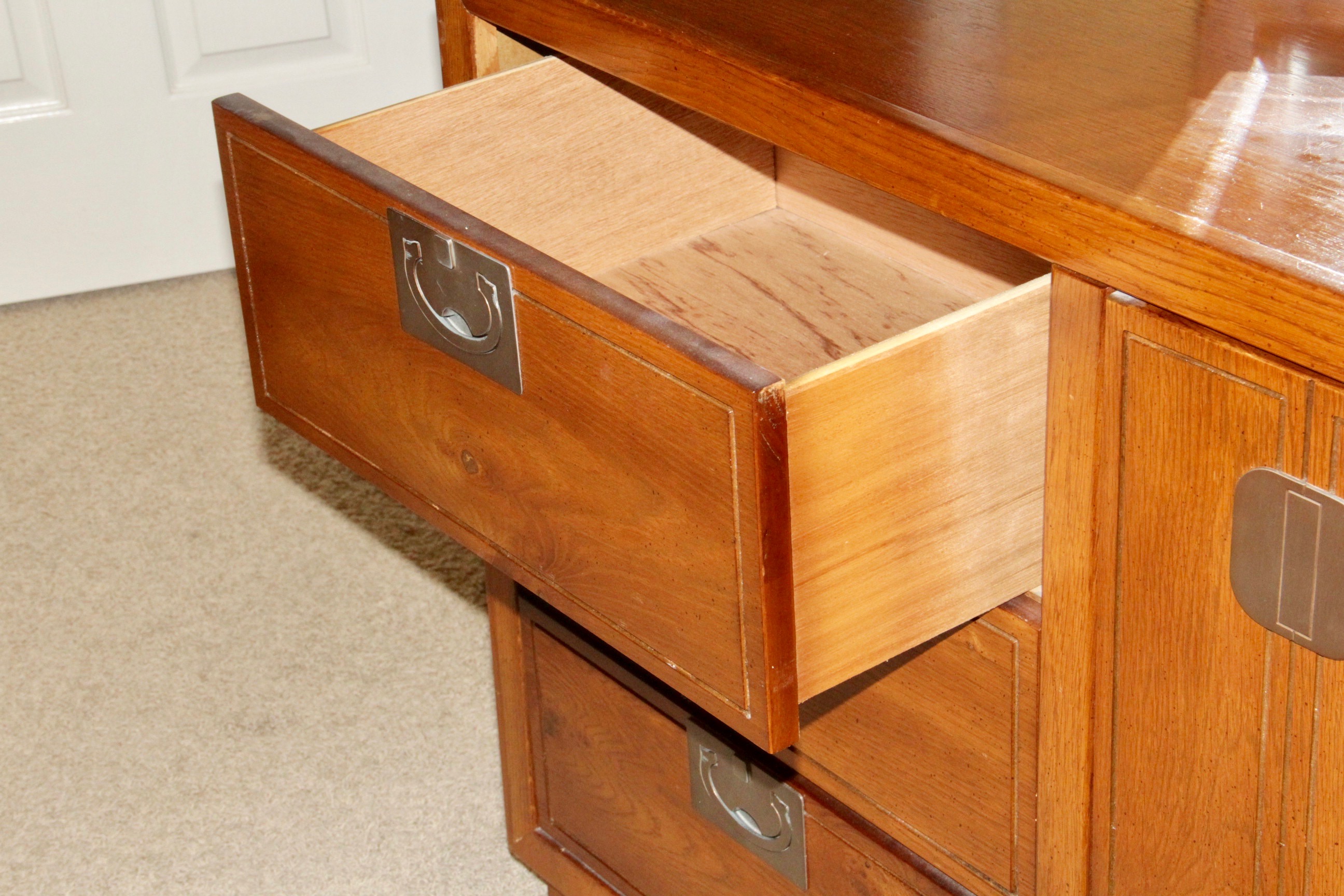 Vintage Campaign Style Oak Dresser With Mirror by Bassett