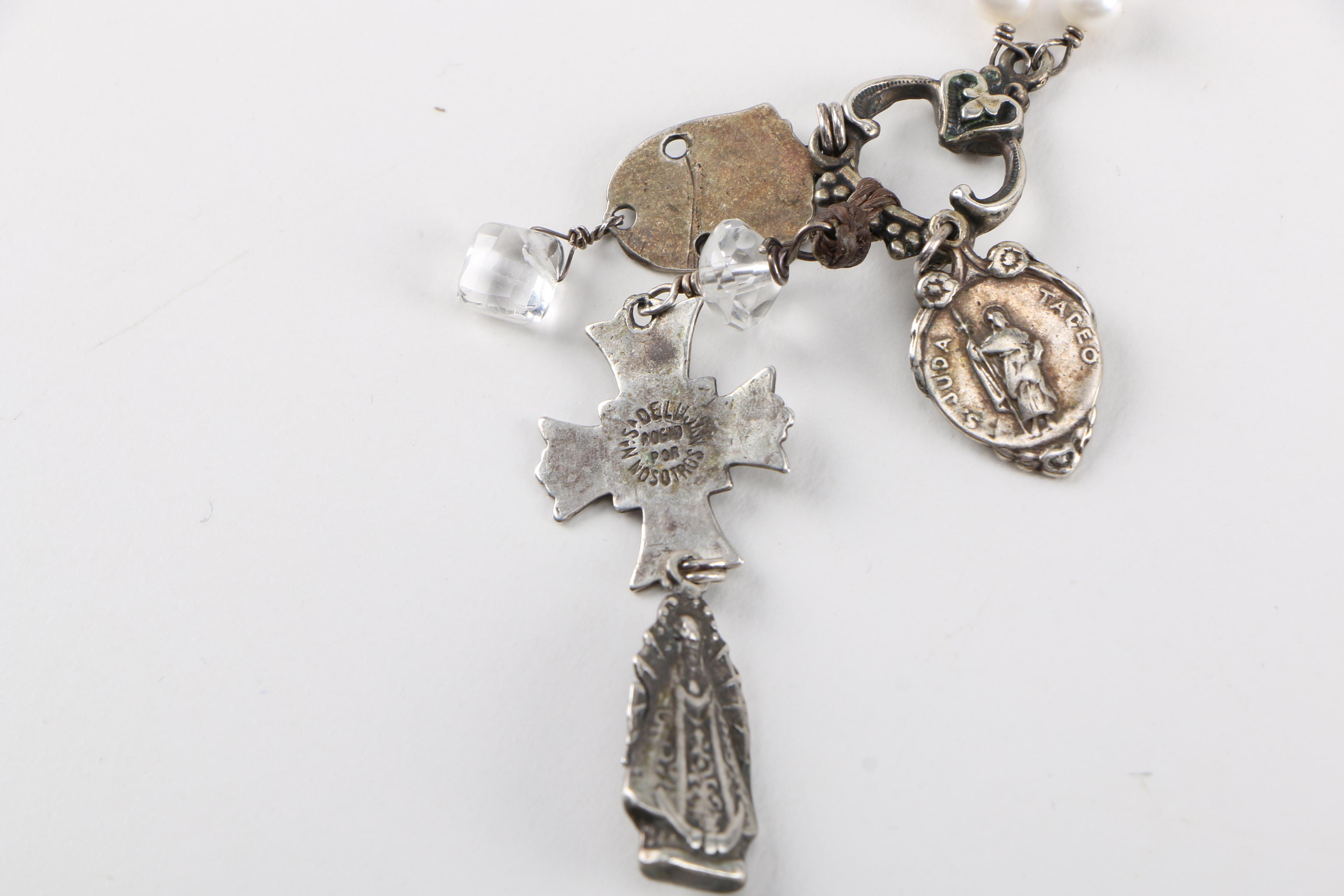 "Love Heals" Sterling Silver Necklace With Cultured Pearls