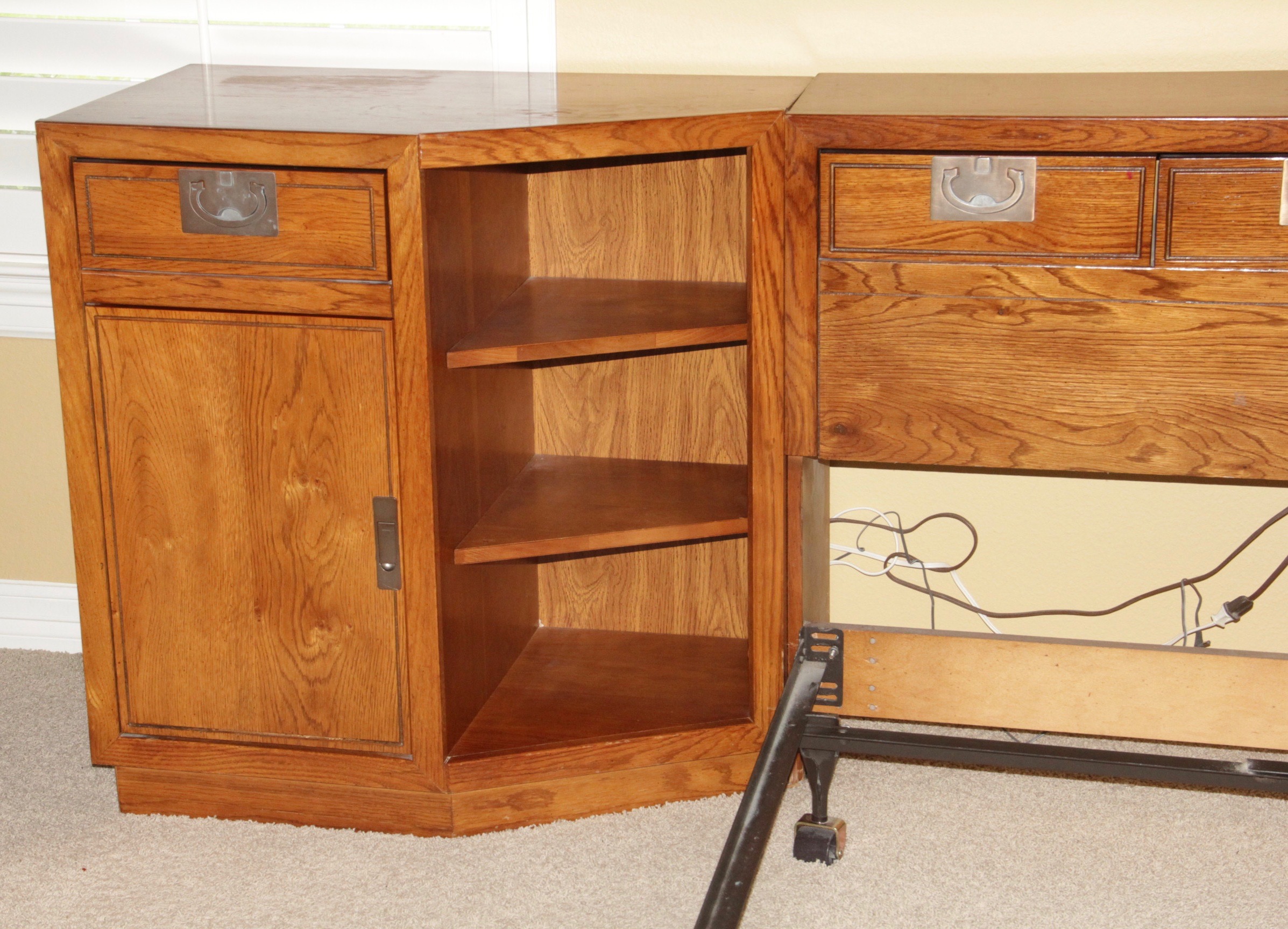 Basset Furniture Campaign Style Headboard/Bed Table Combination