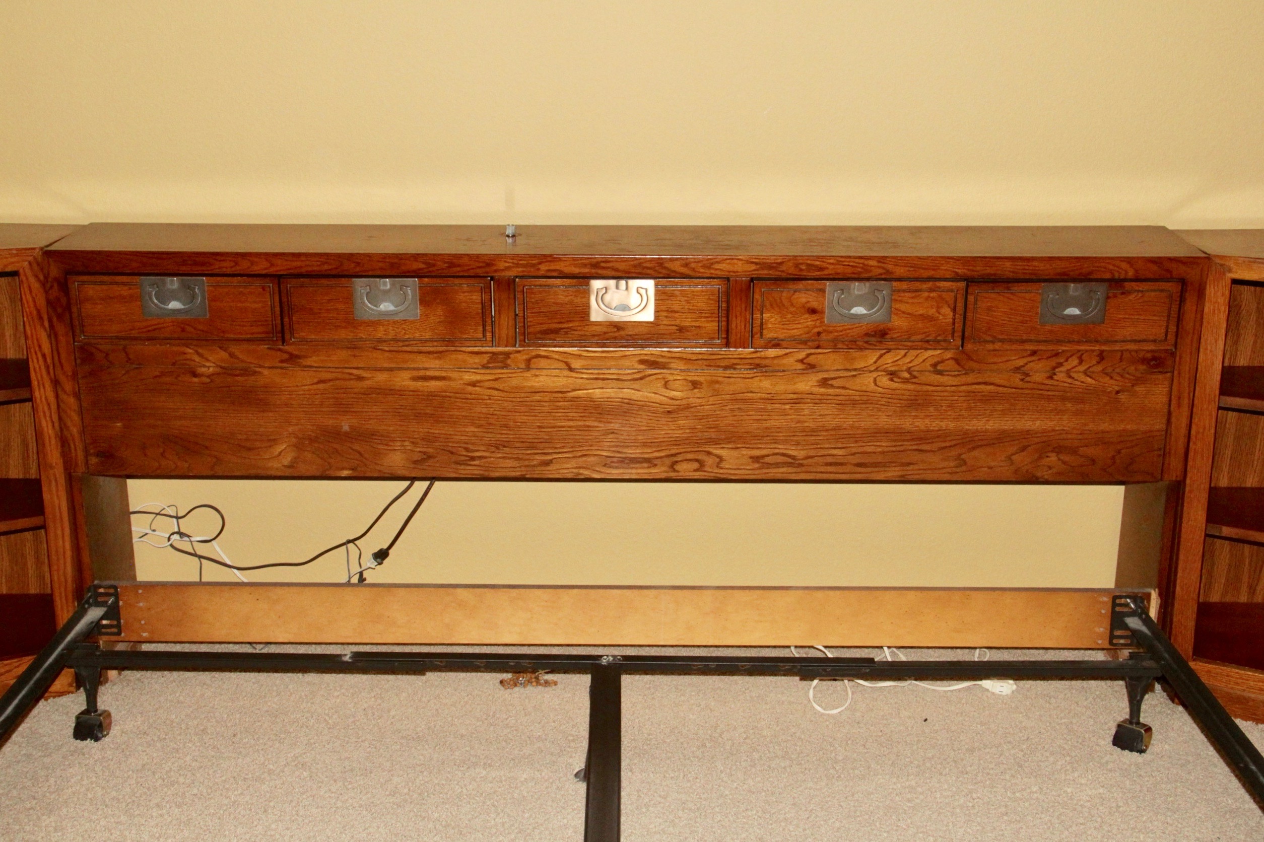 Basset Furniture Campaign Style Headboard/Bed Table Combination