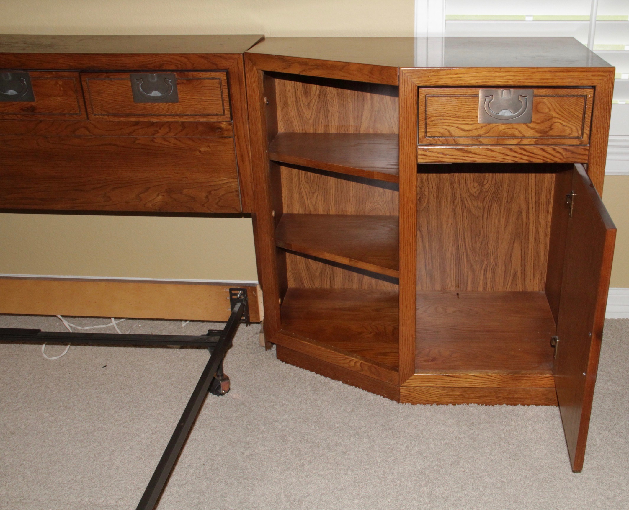 Basset Furniture Campaign Style Headboard/Bed Table Combination