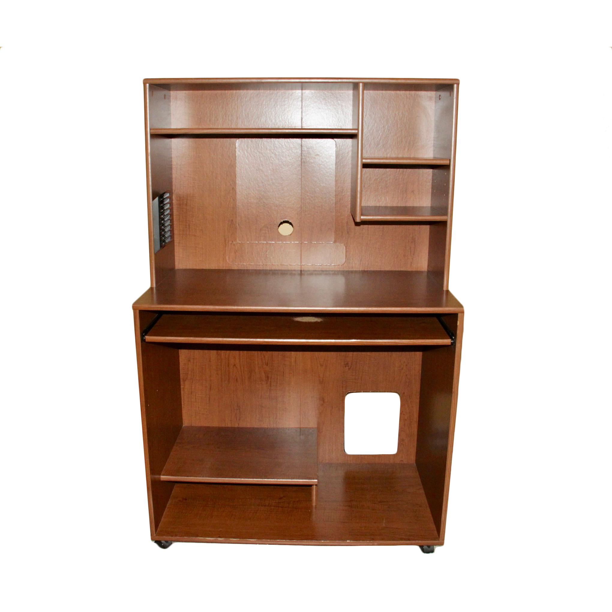 Brown Wooden Computer Table with Hutch
