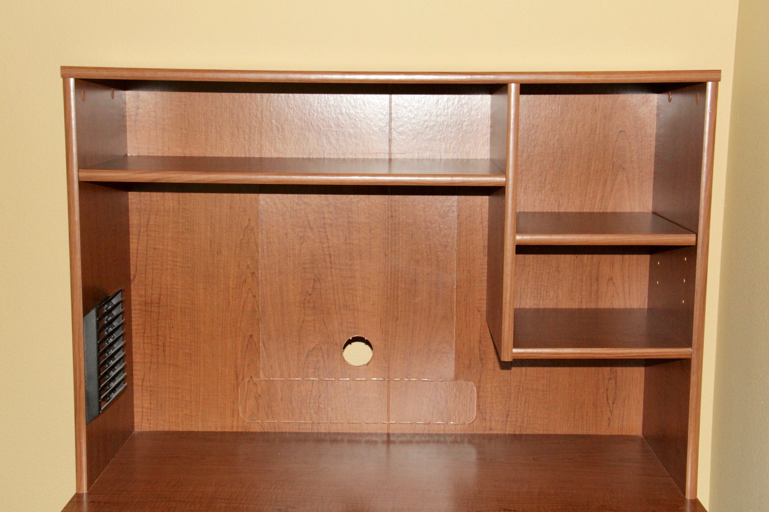 Brown Wooden Computer Table with Hutch