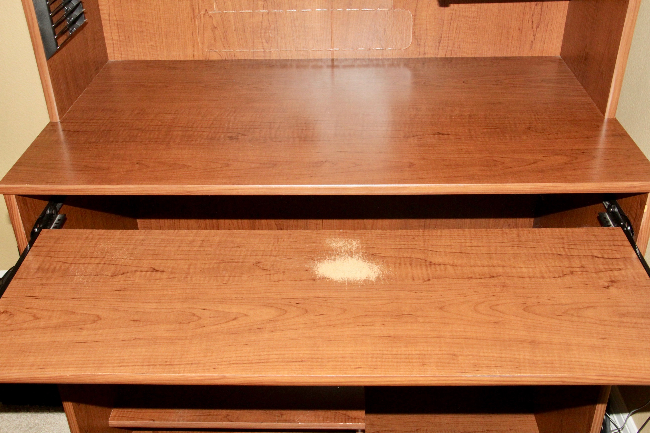 Brown Wooden Computer Table with Hutch