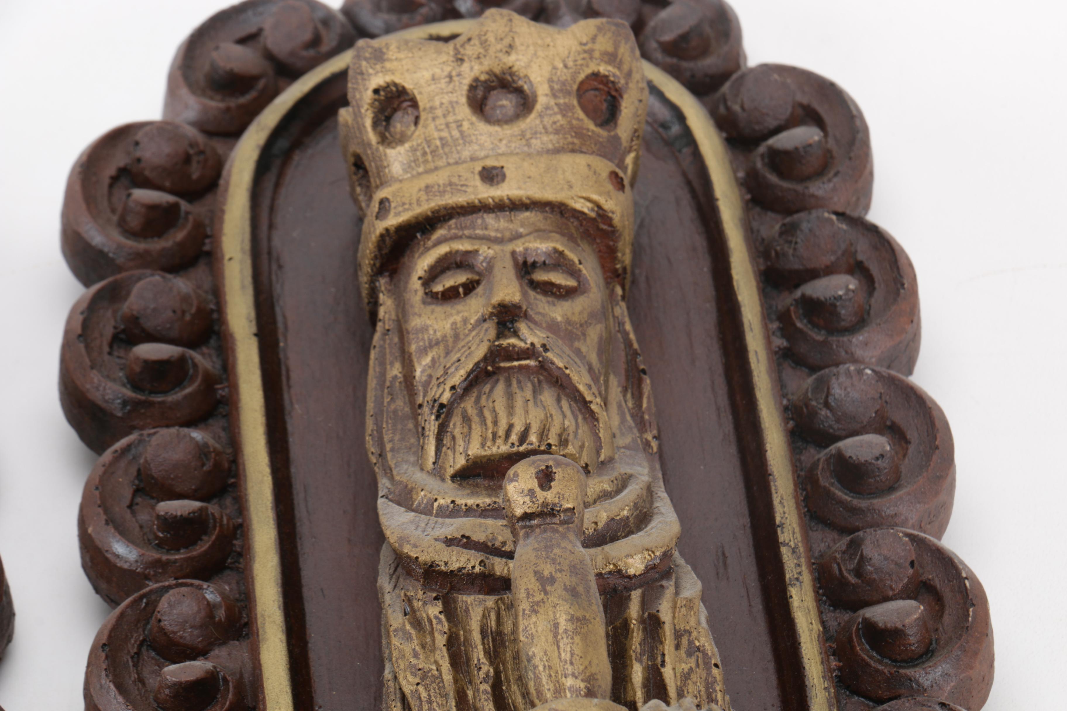 Carved Wooden King and Queen Wall Hangings
