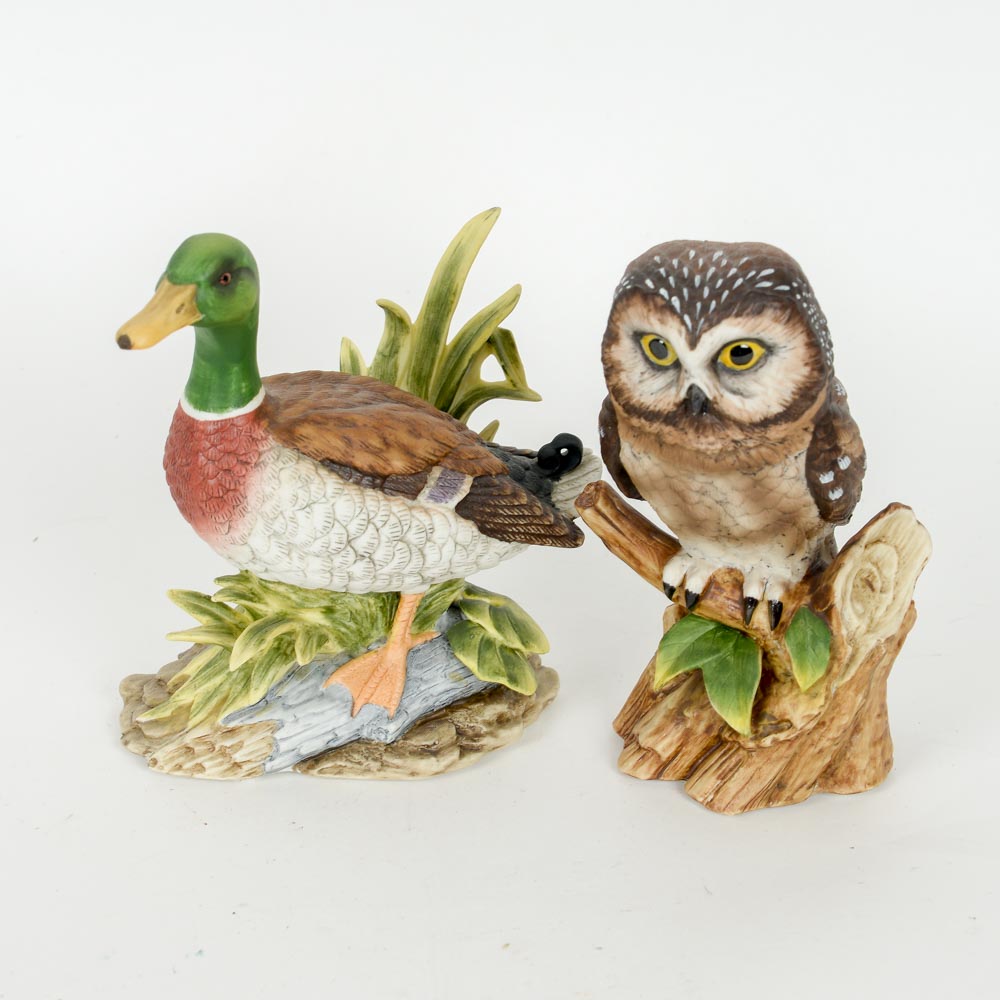 Two James Audubon Bird Figurines: the "Saw Whet Owl" and the "Mallard"