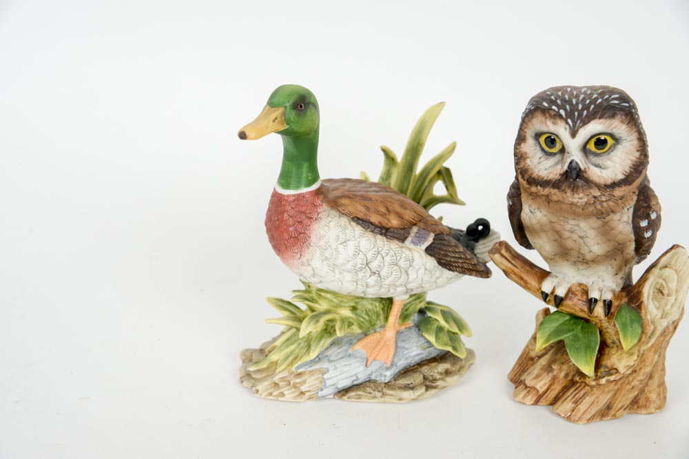 Two James Audubon Bird Figurines: the "Saw Whet Owl" and the "Mallard"