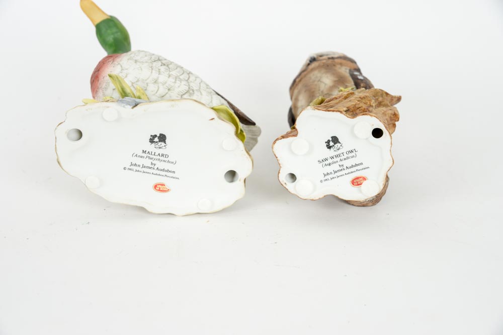 Two James Audubon Bird Figurines: the "Saw Whet Owl" and the "Mallard"