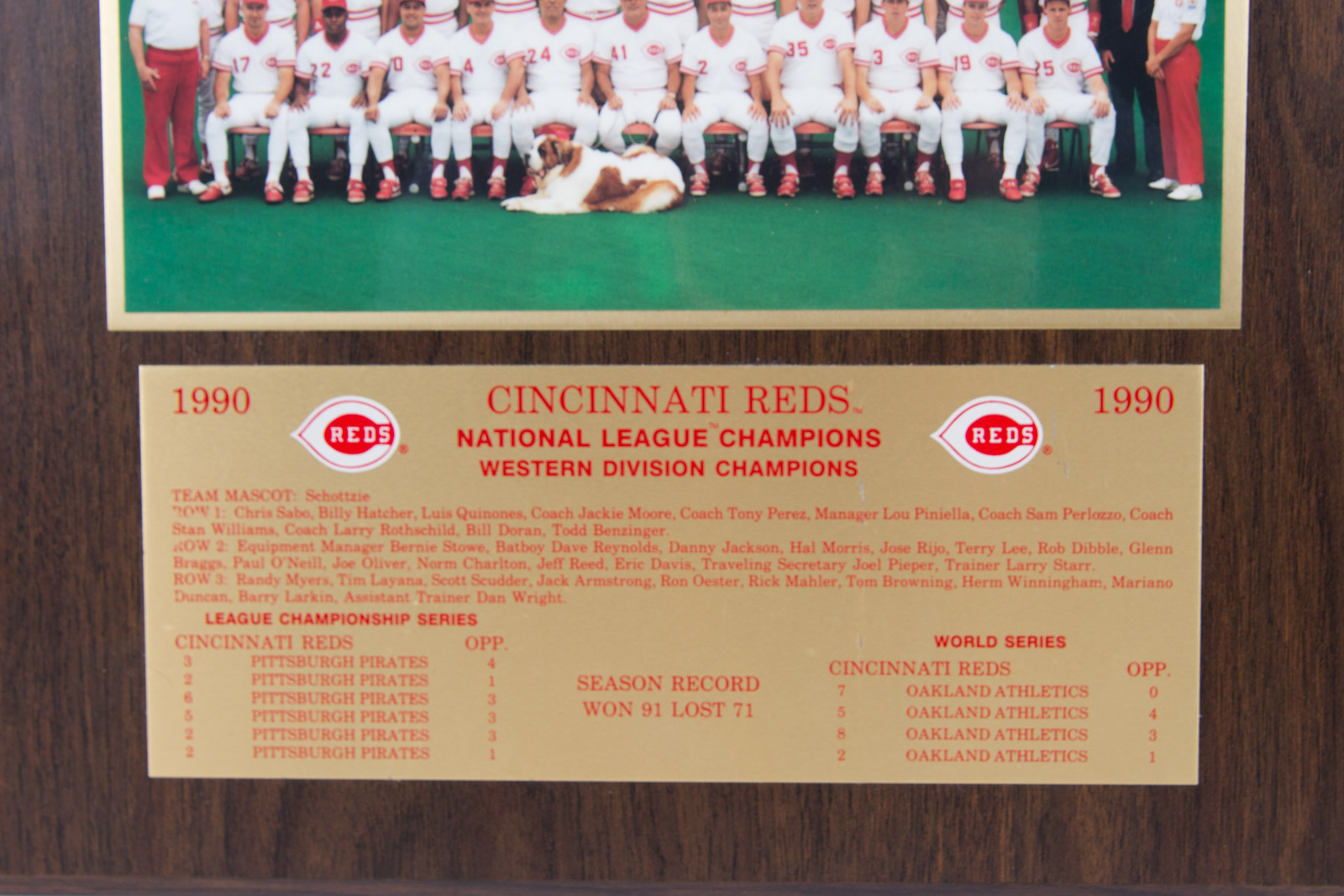 Cincinnati Reds 1990 World Champions Wall Plaque and Stein