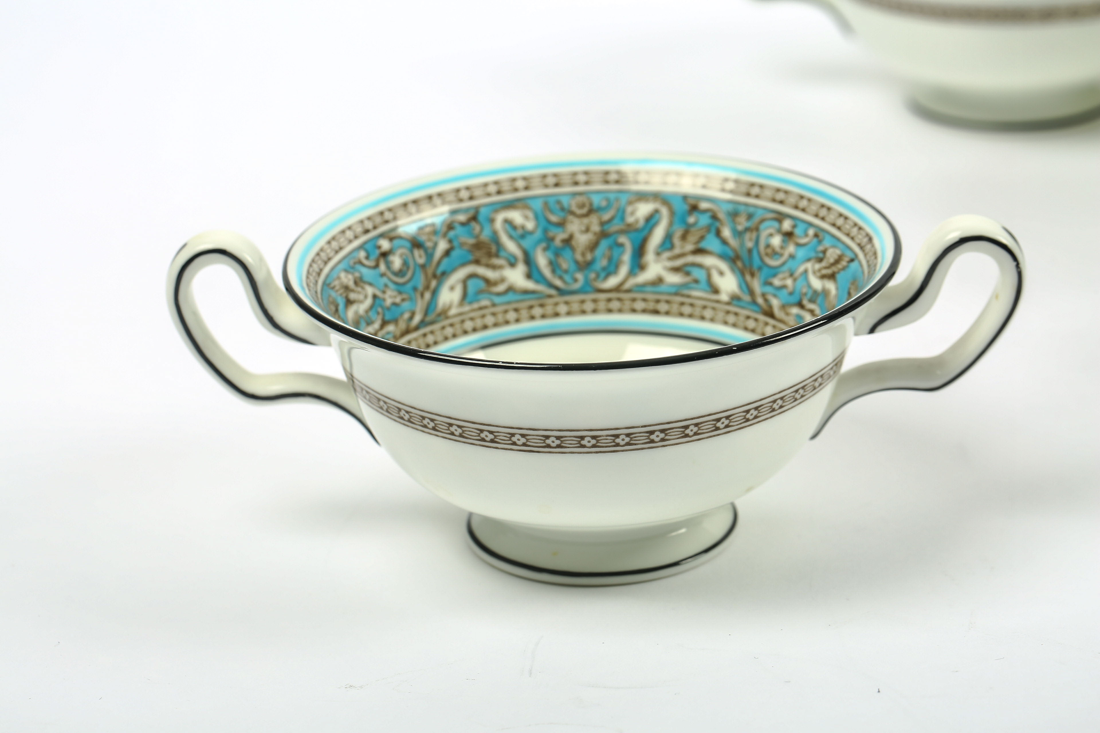 Wedgwood "Florentine" Cream Soup Bowls and Saucers