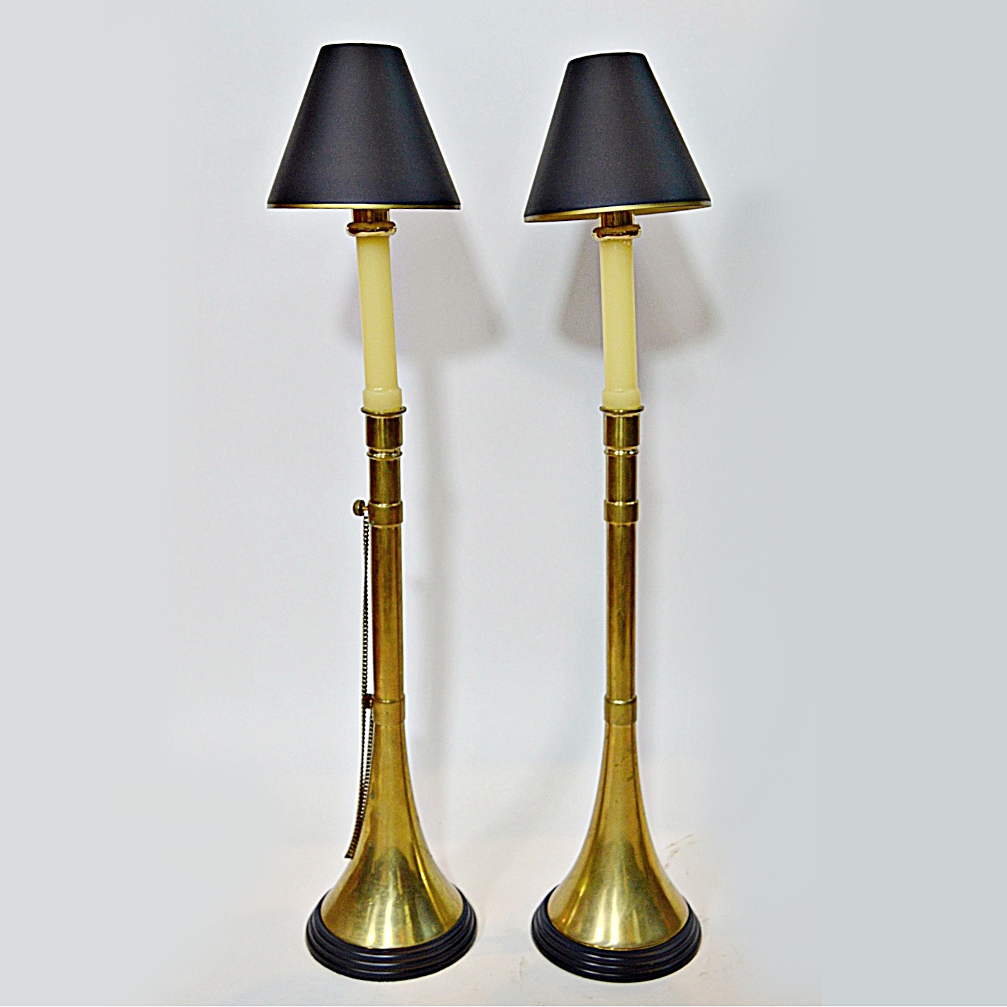 Pair of Traditional Brass Candleholders with Black Shades