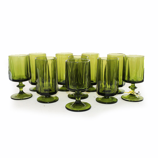 Green Mid-Century Glass Stemware Set