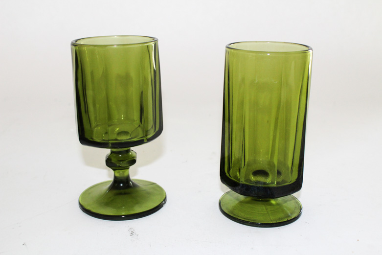 Green Mid-Century Glass Stemware Set