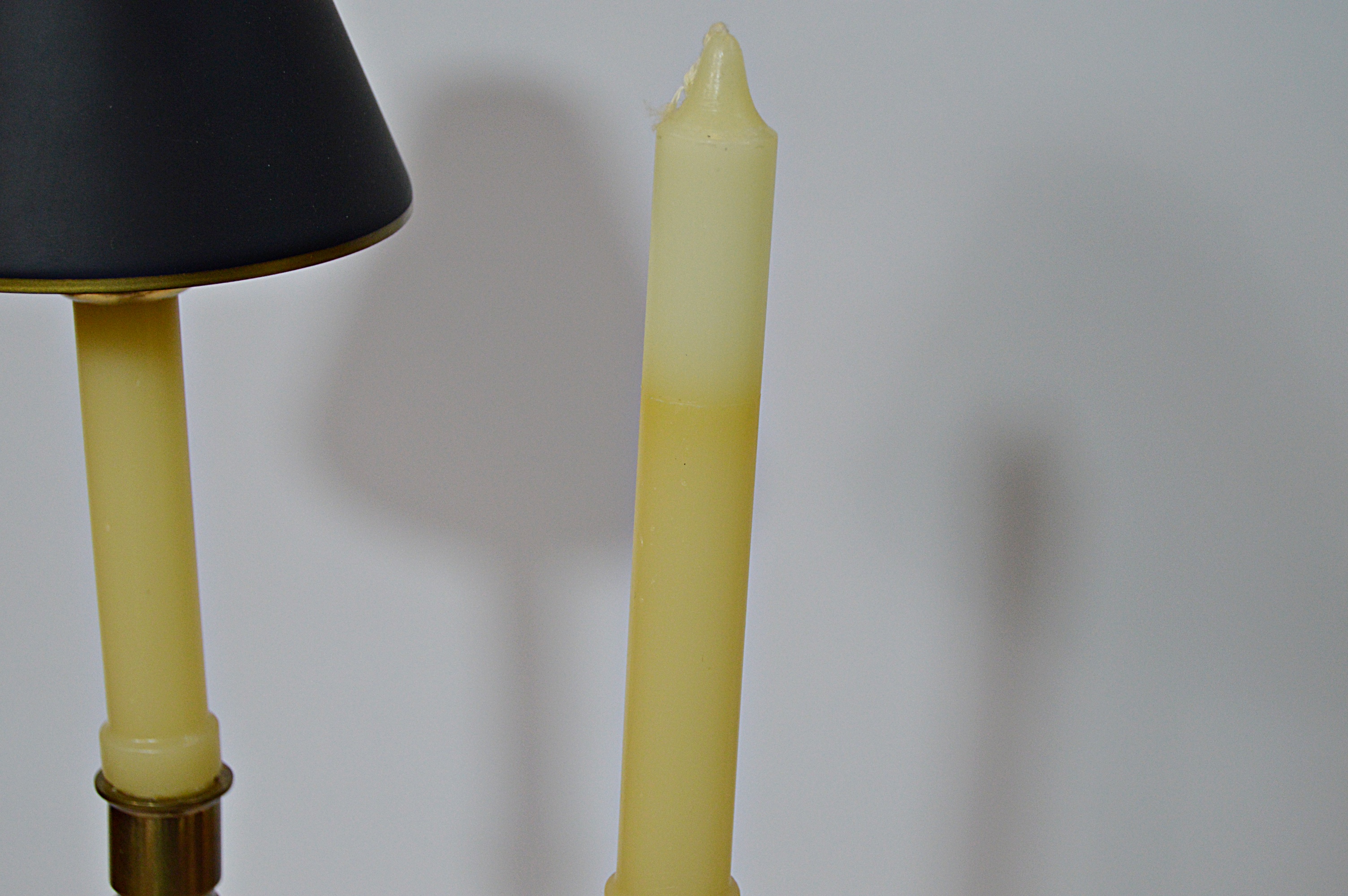 Pair of Traditional Brass Candleholders with Black Shades