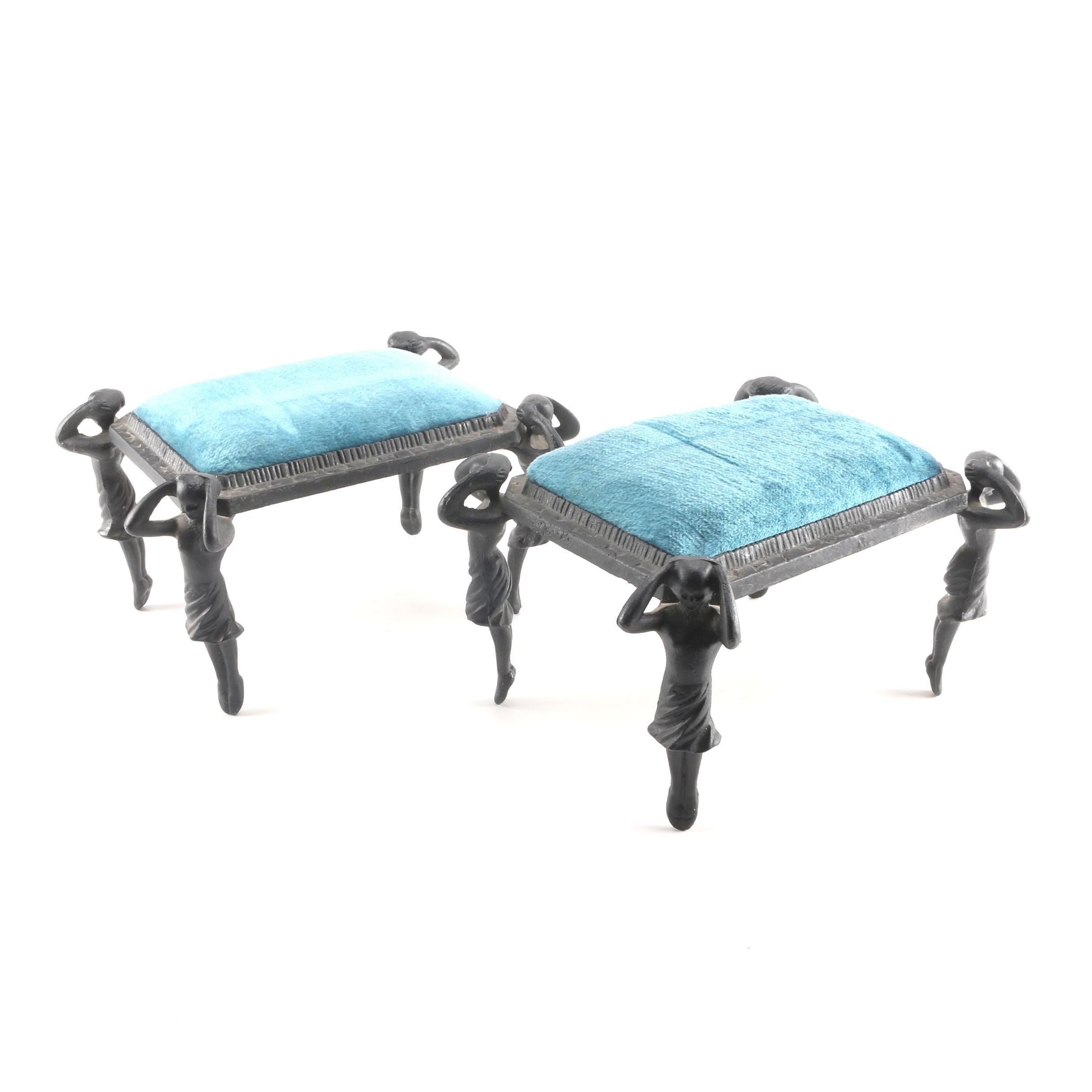 Matching Cast Iron Art Deco Footstools With Artistic Figural Legs