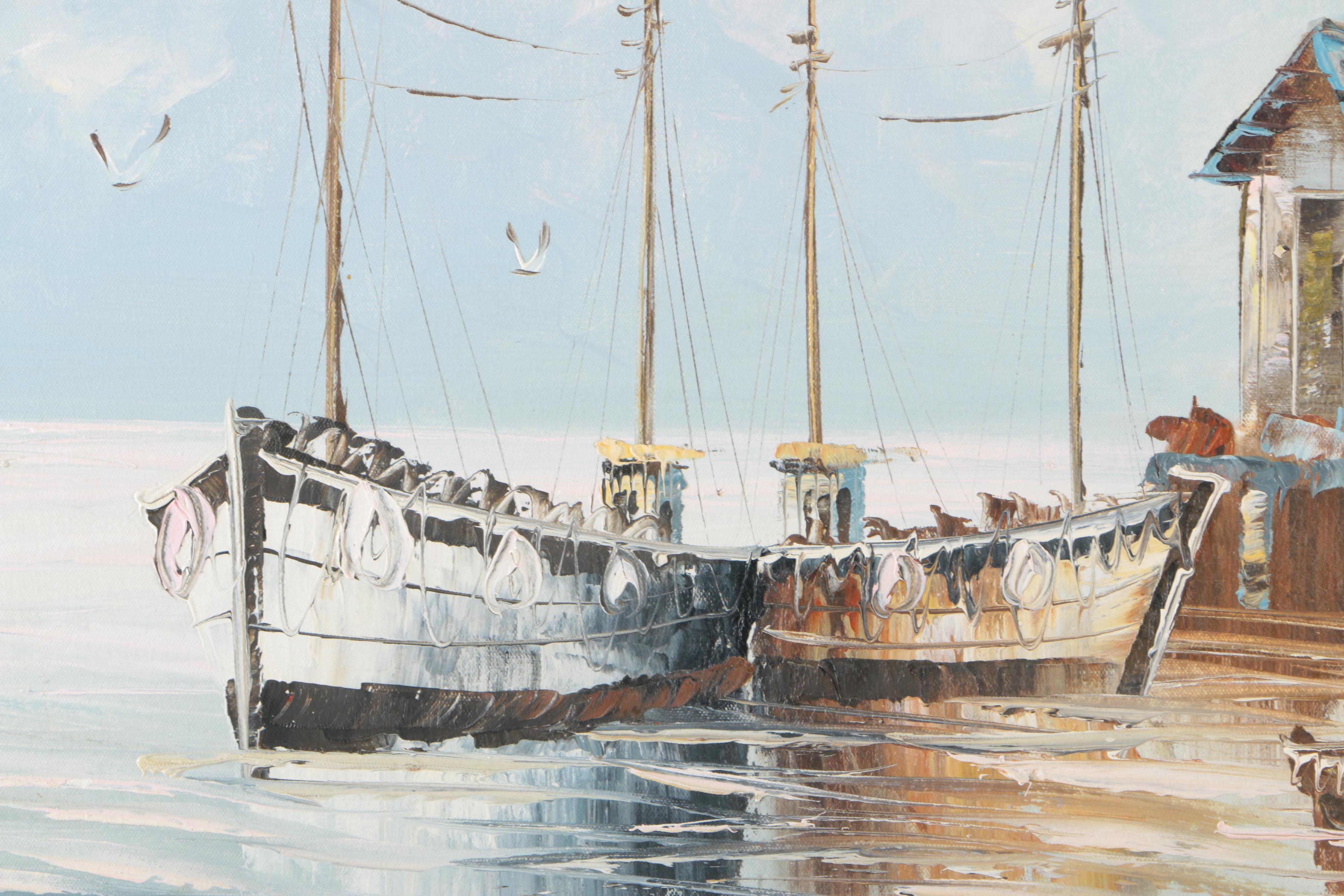 W. Jones Maritime Landscape Oil Painting on Canvas