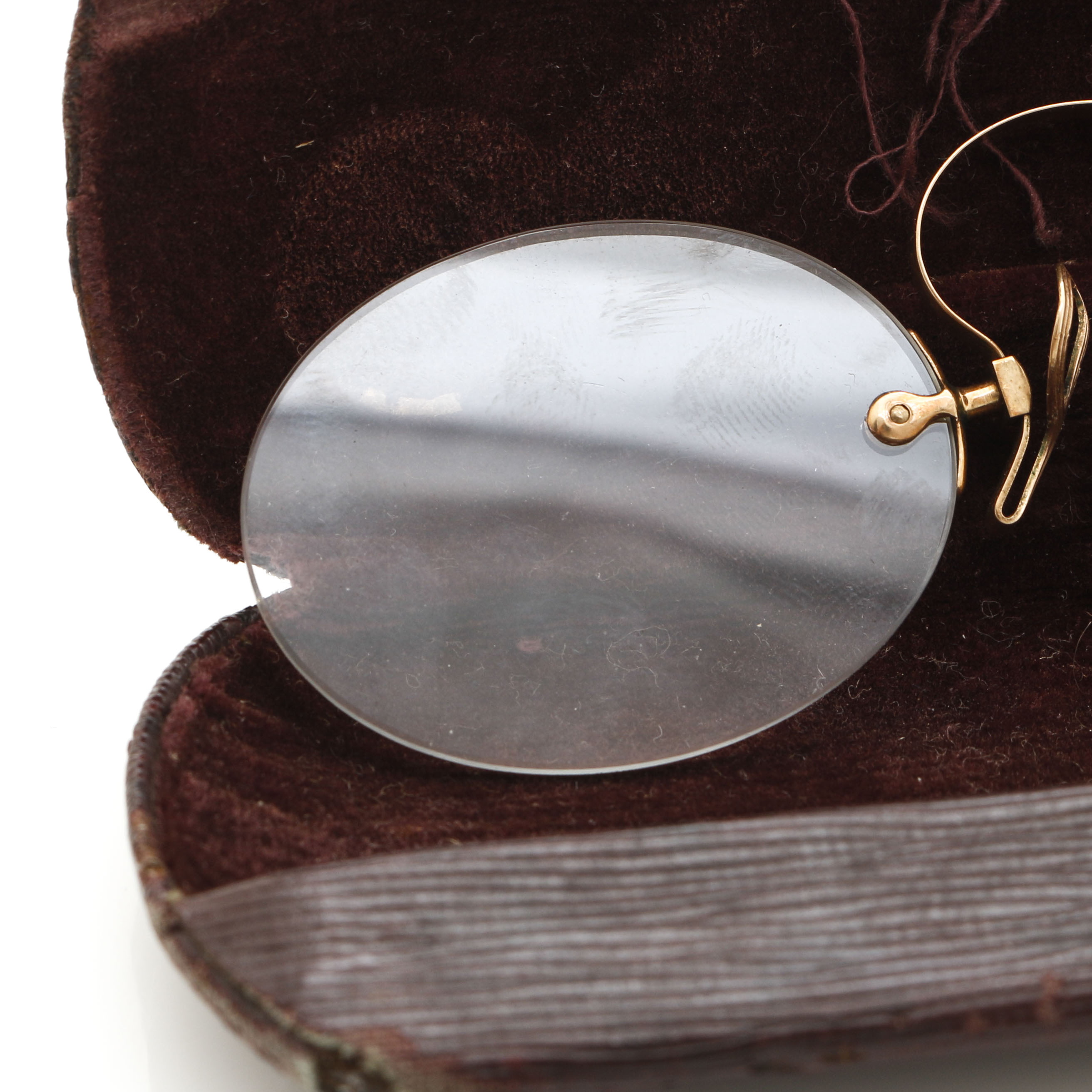 Pince-nez Spectacles with 10K Yellow Gold Spring Bridge and Carrying Case