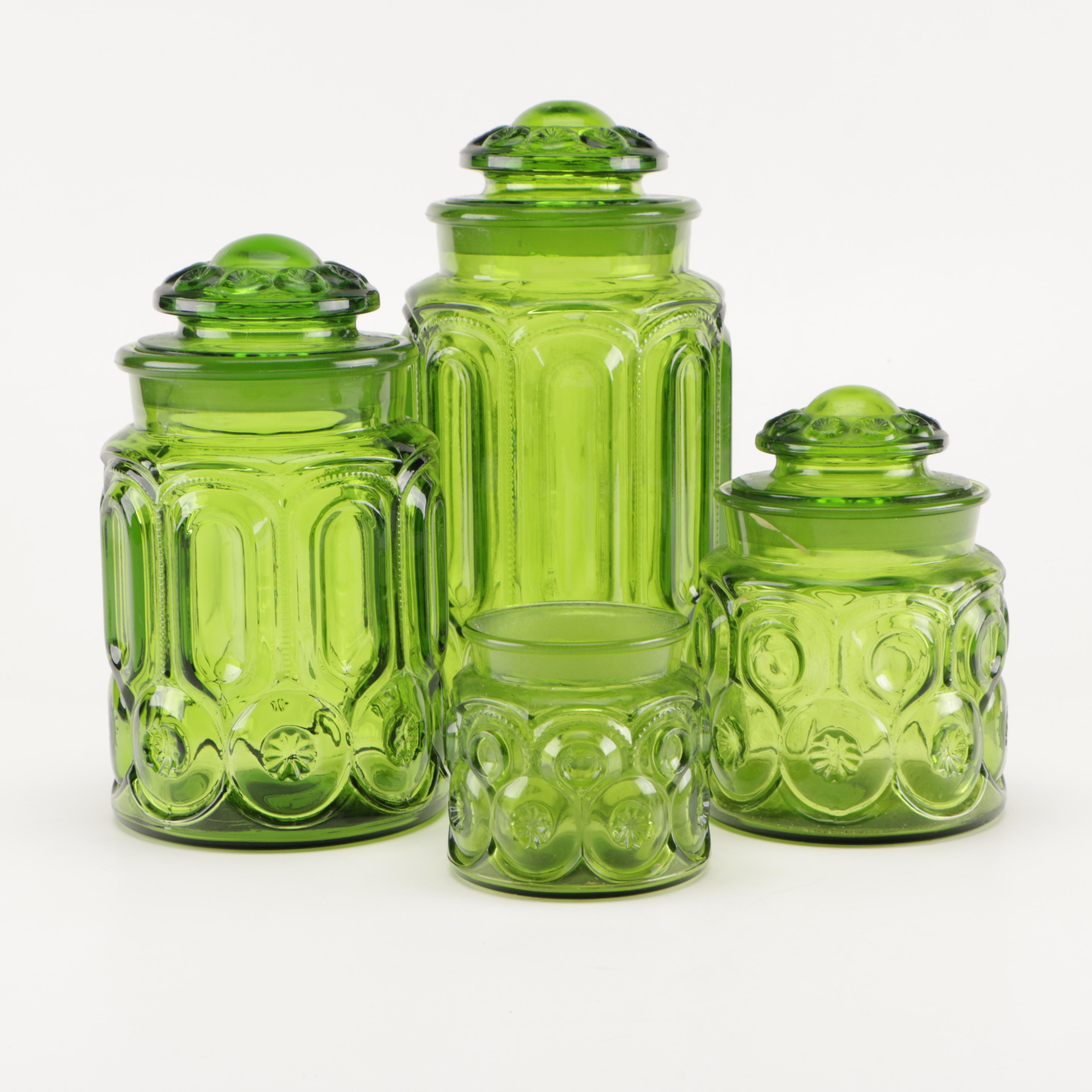 Vintage Green Glass Canisters