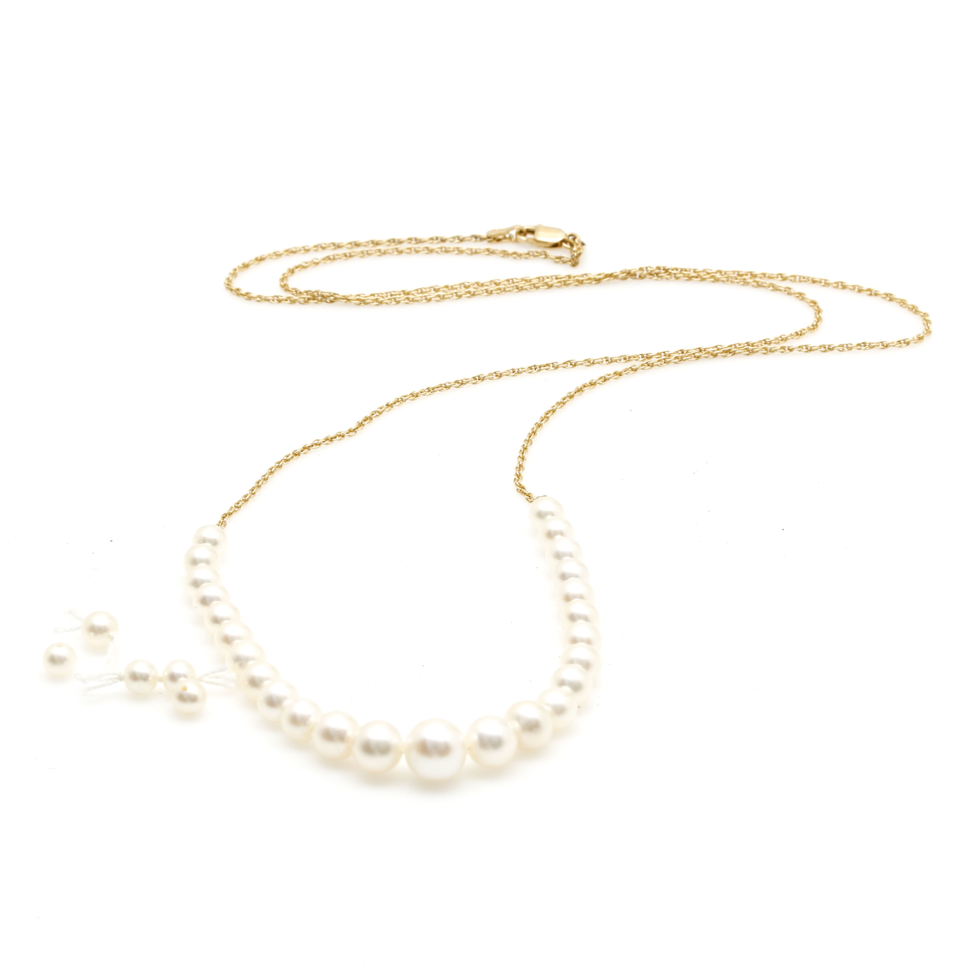 14K Yellow Gold Cultured Pearl Necklace with Add On Pearls