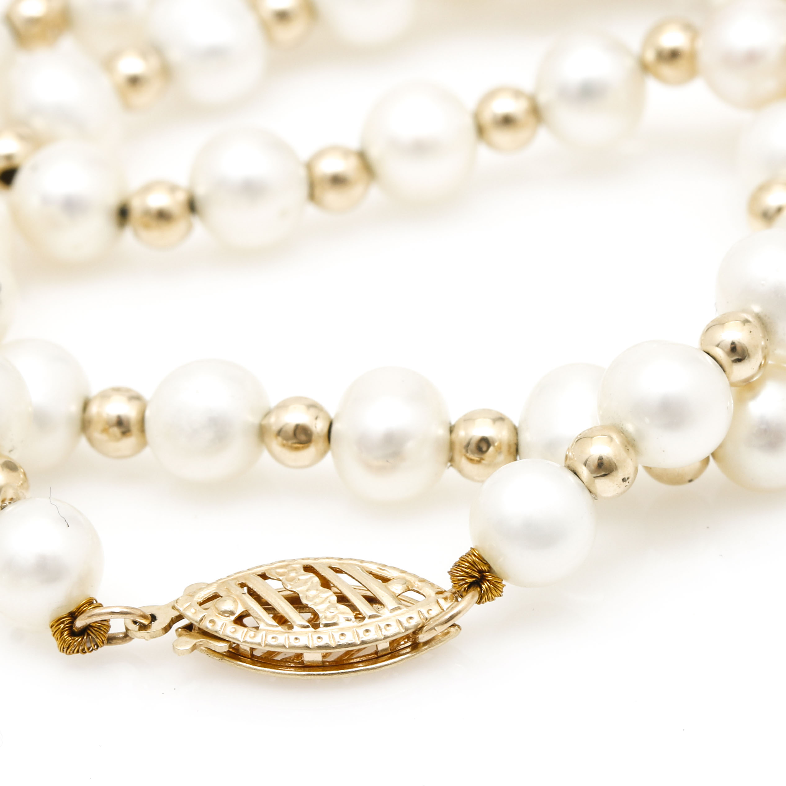 14K Yellow Gold Pearl Necklaces and Bracelet Set