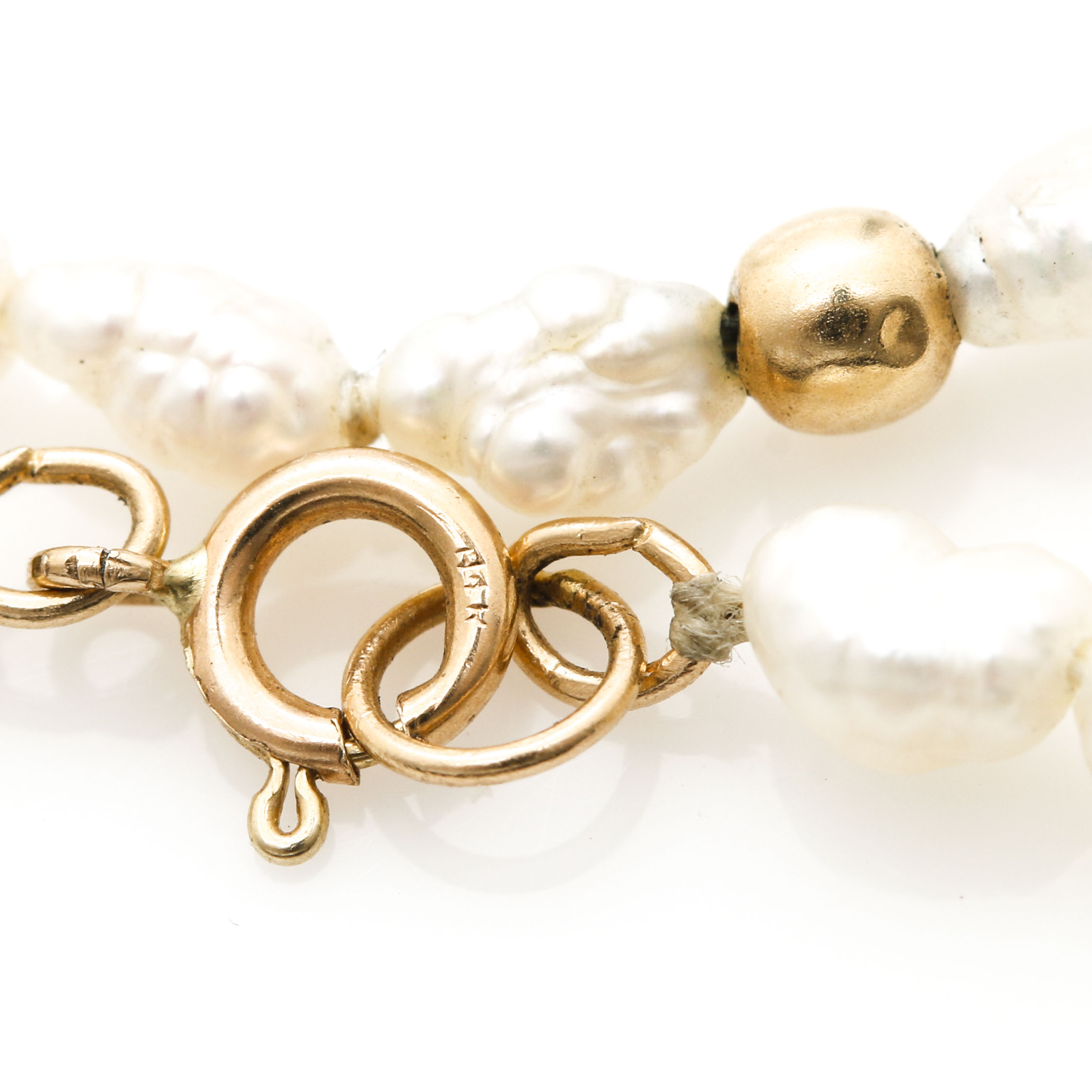 14K Yellow Gold Pearl Necklaces and Bracelet Set