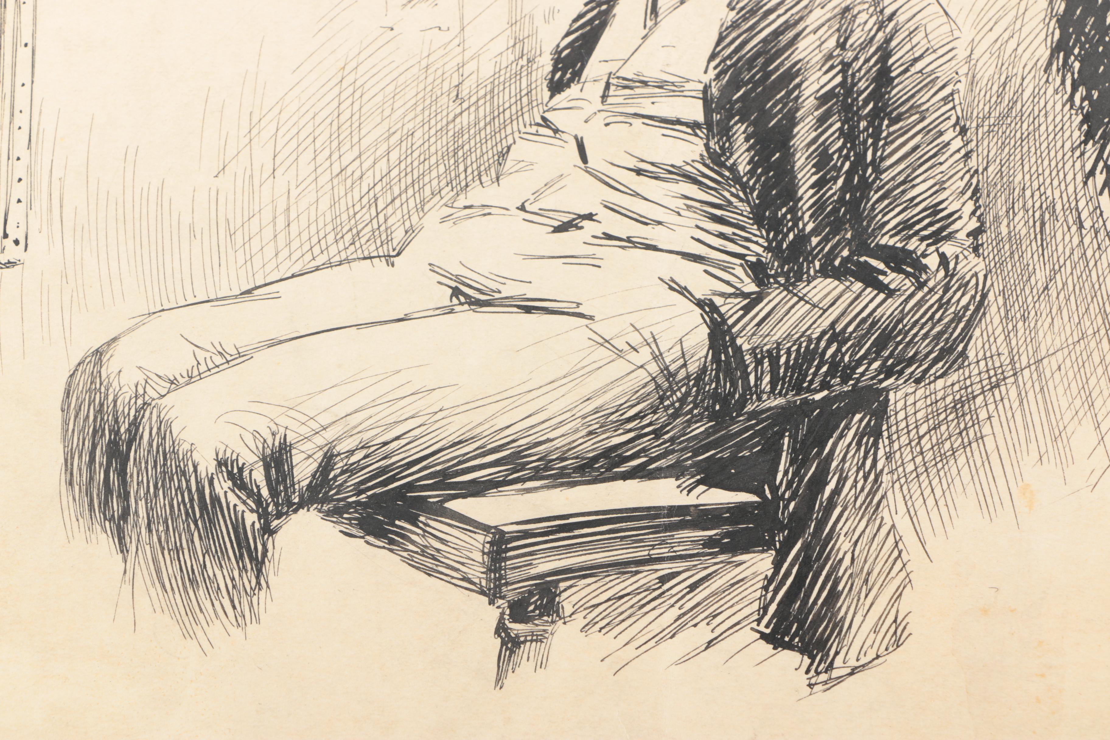 John Kelly Early 20th Century Ink Drawing on Paper