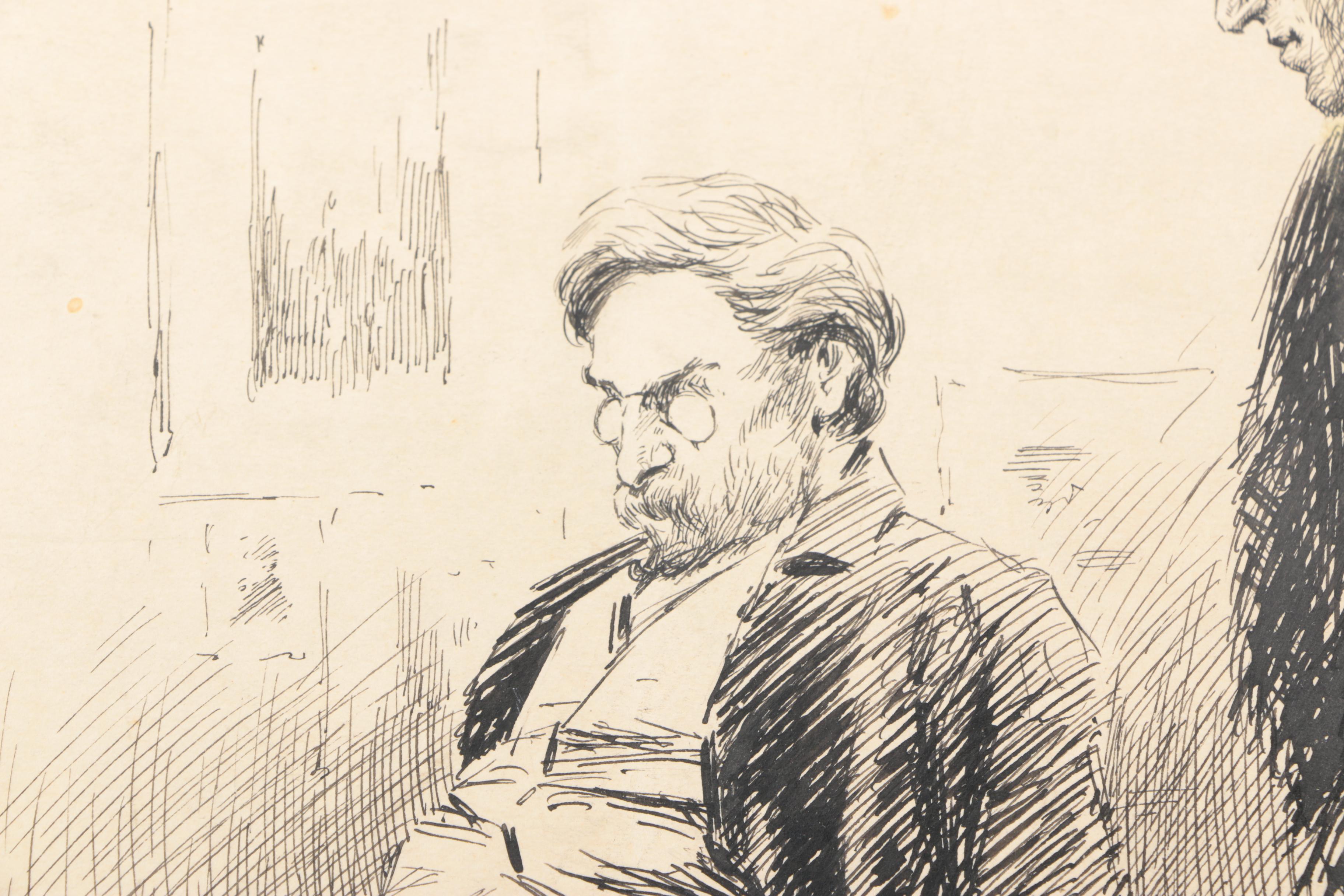 John Kelly Early 20th Century Ink Drawing on Paper