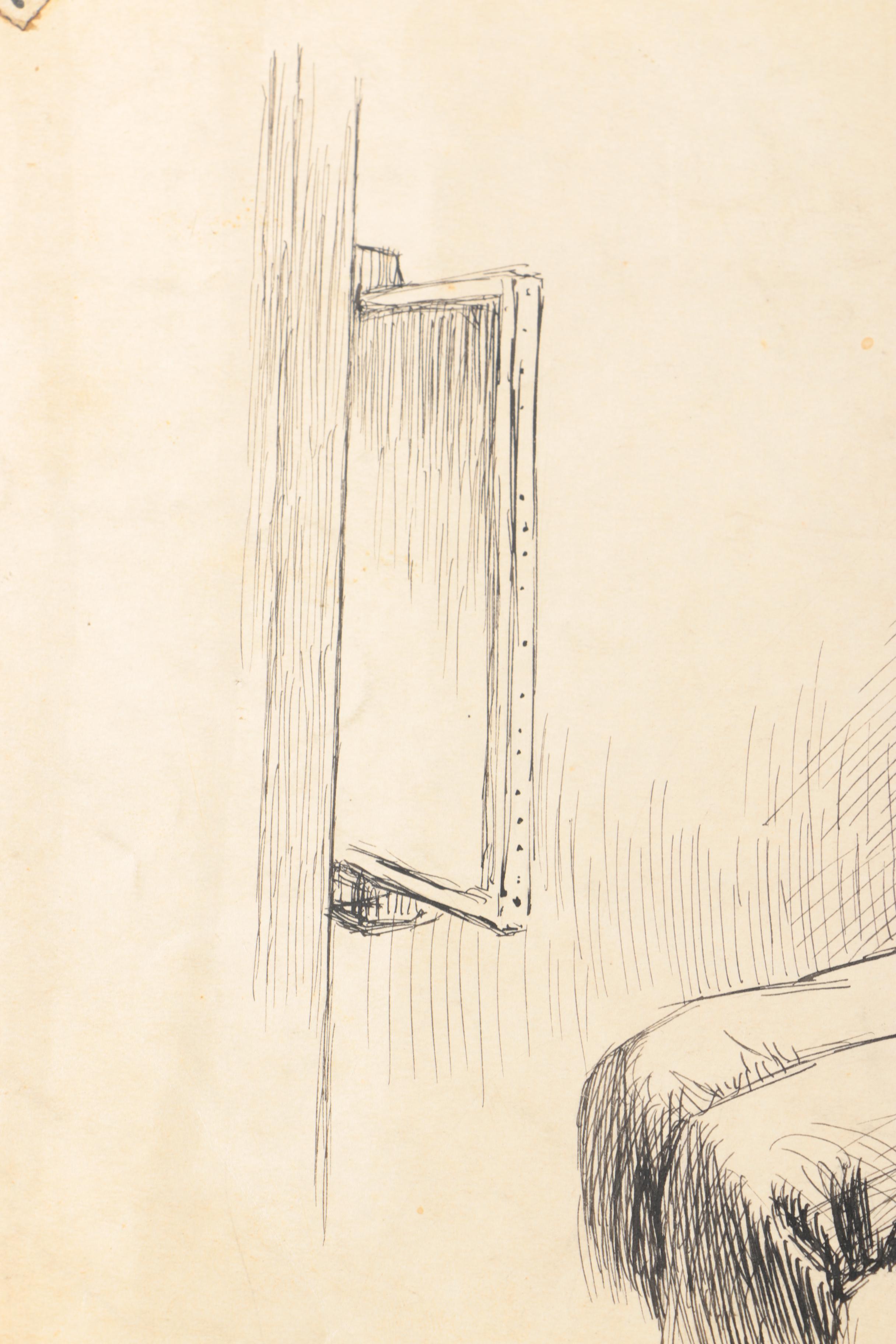 John Kelly Early 20th Century Ink Drawing on Paper