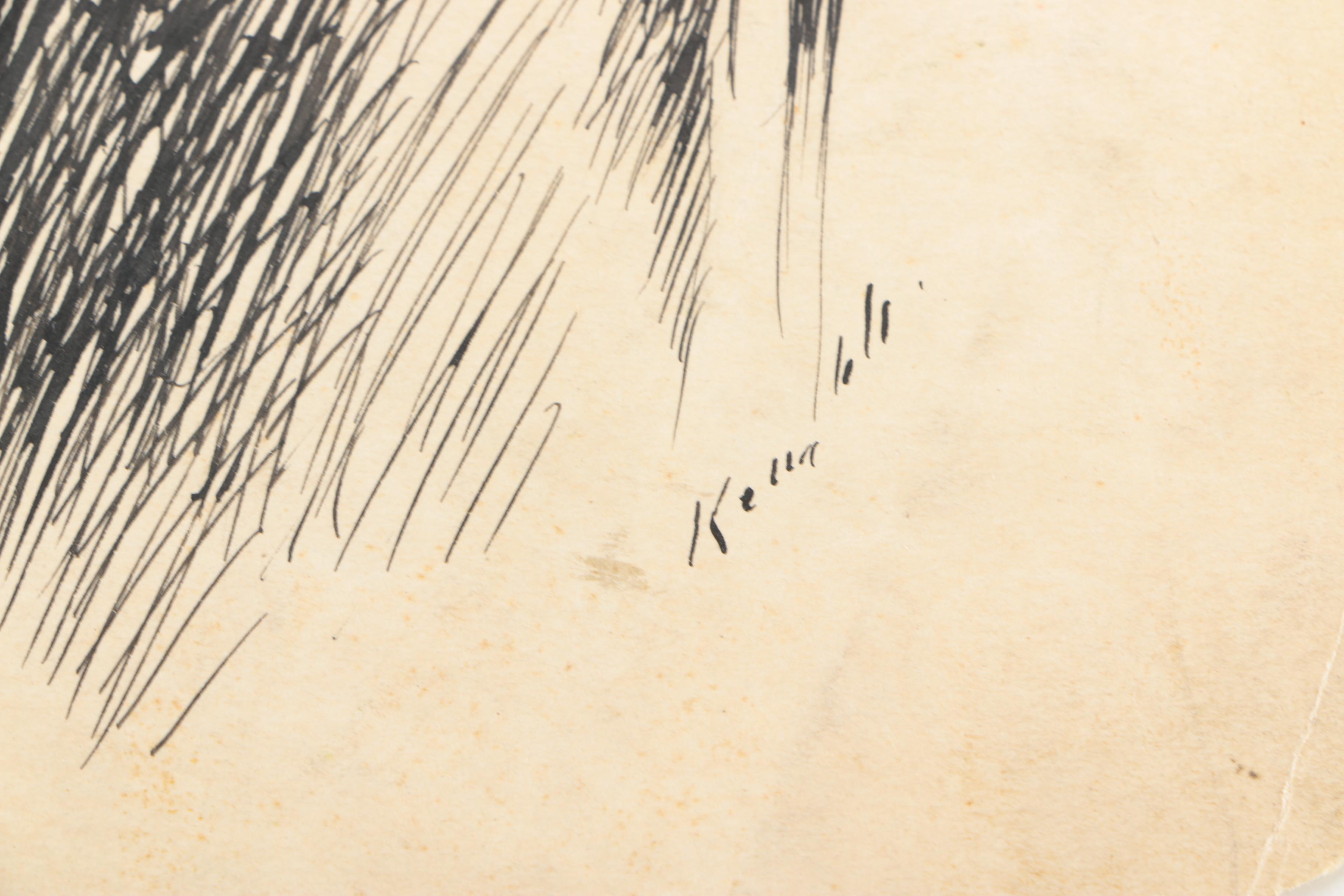 John Kelly Early 20th Century Ink Drawing on Paper