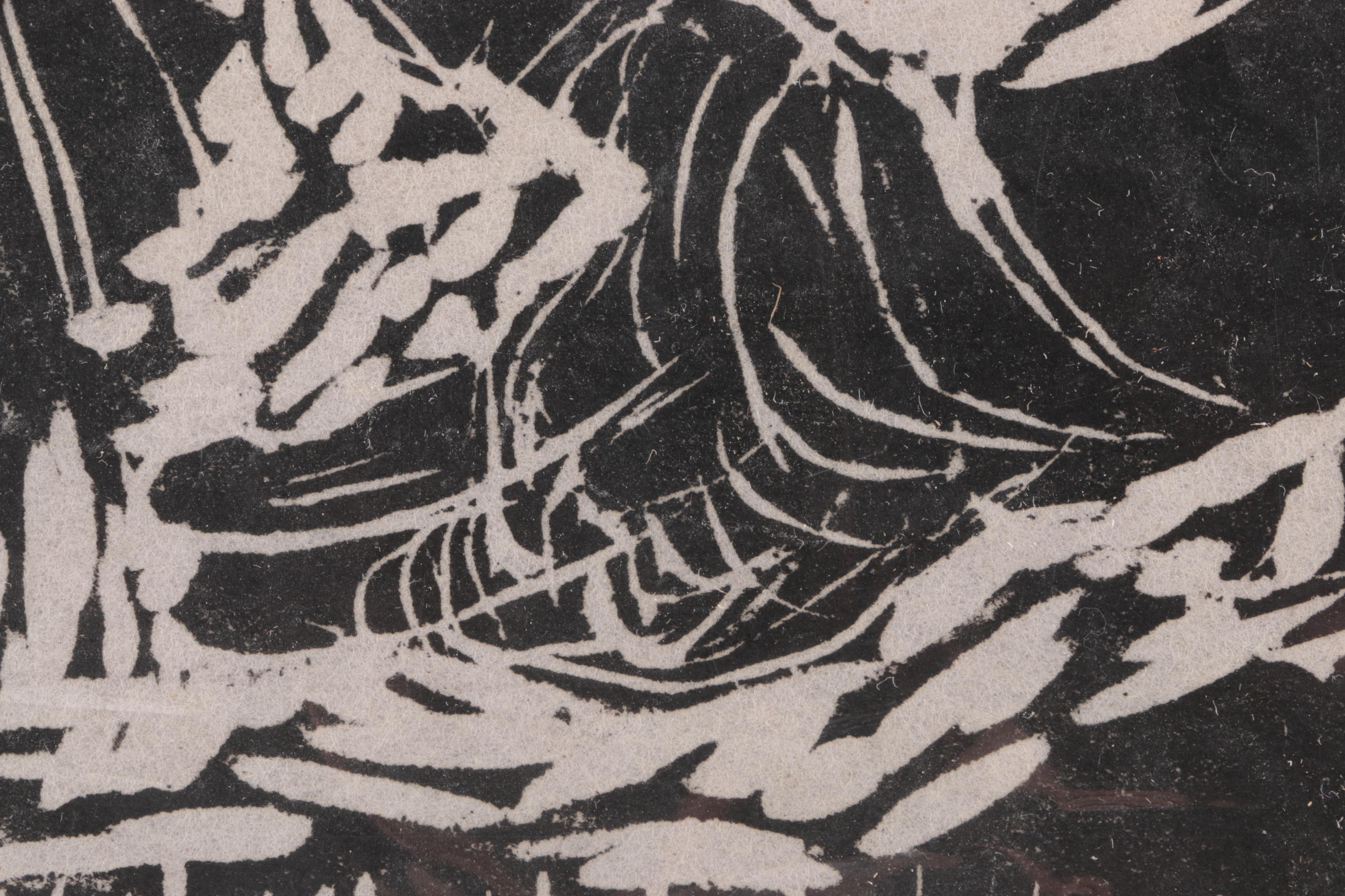 Woodblock Print of a Rabbi Holding a Torah Scroll