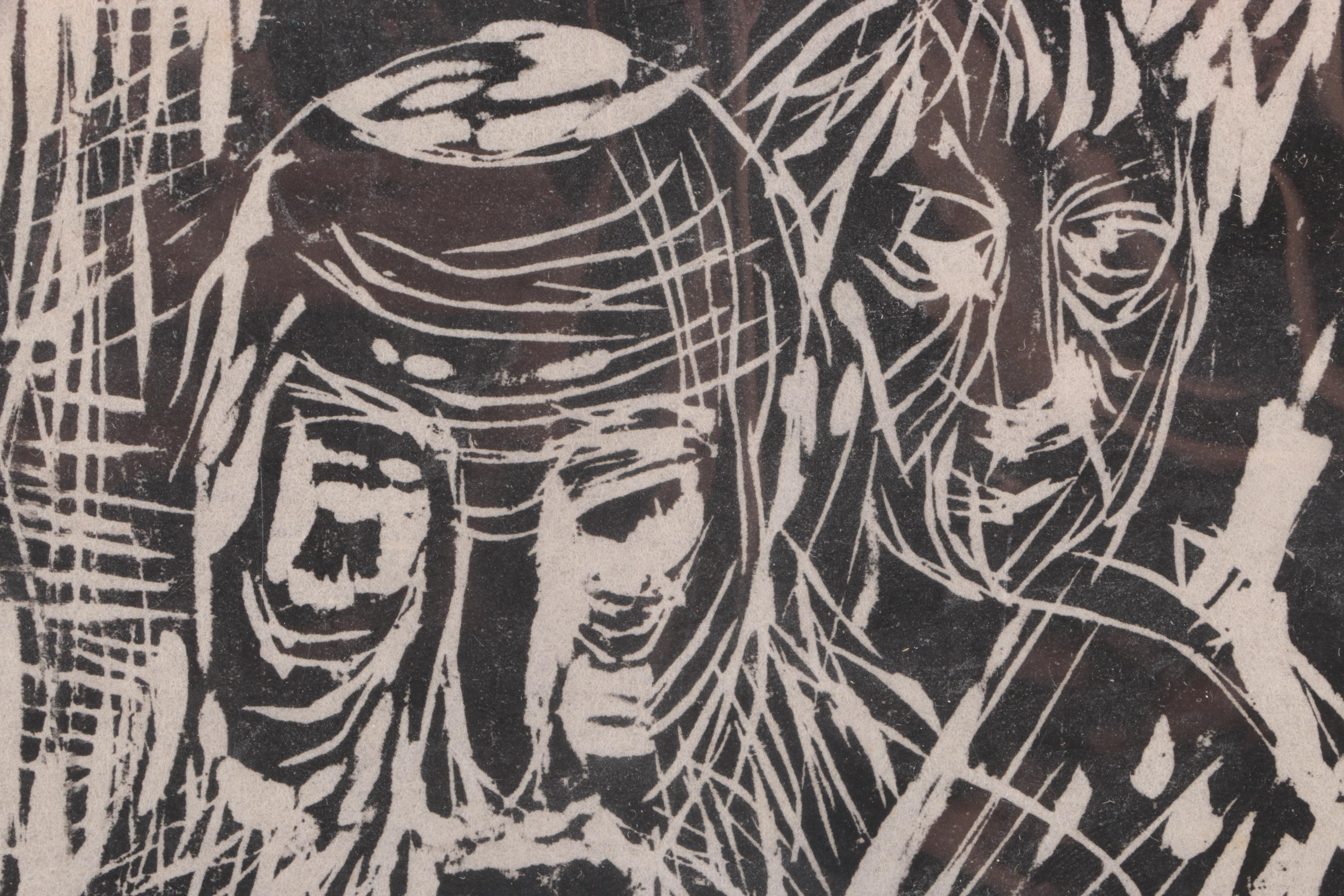Woodblock Print of a Rabbi Holding a Torah Scroll