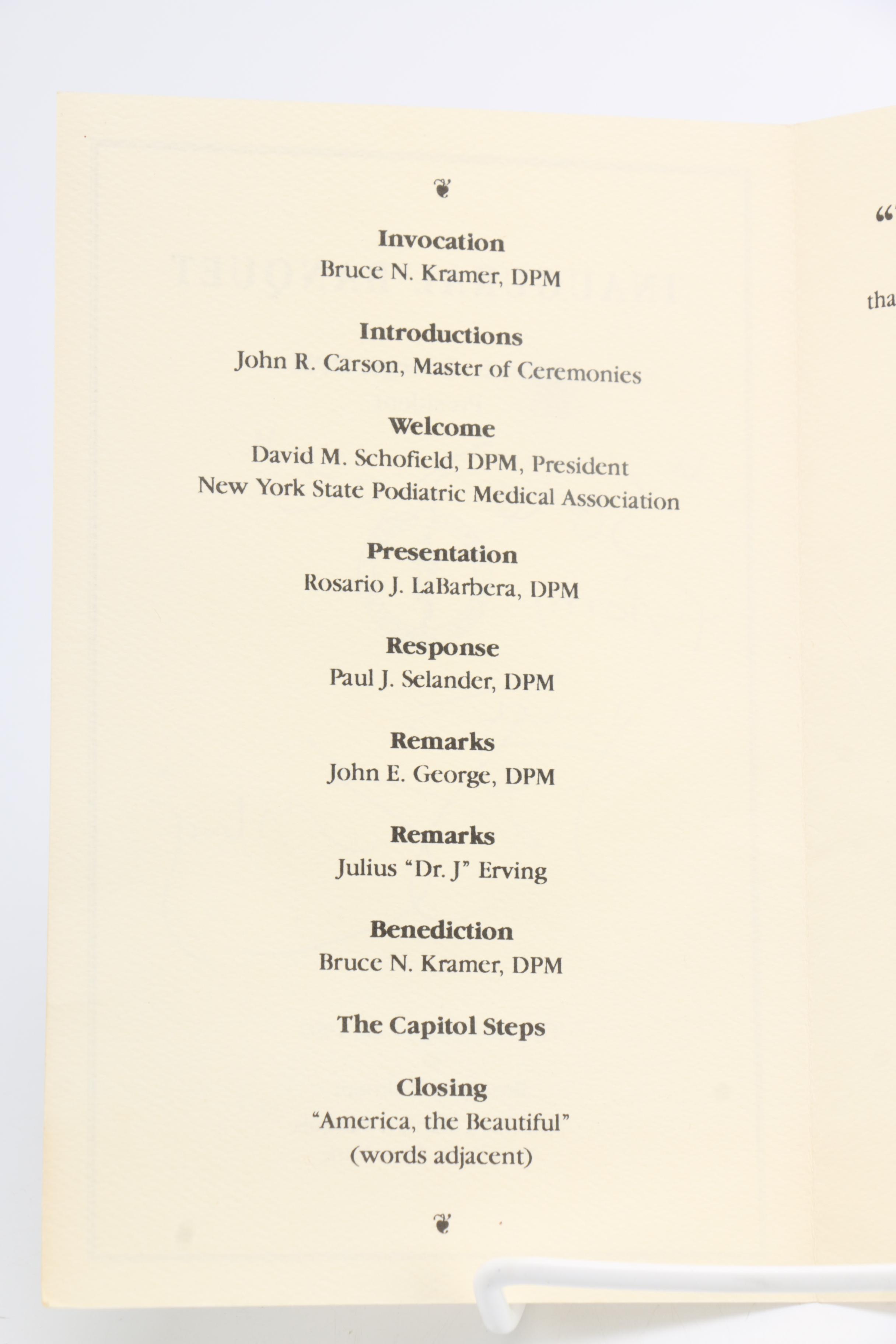 Signed "Julius Erving" American Podiatric Inaugural Banquet Program
