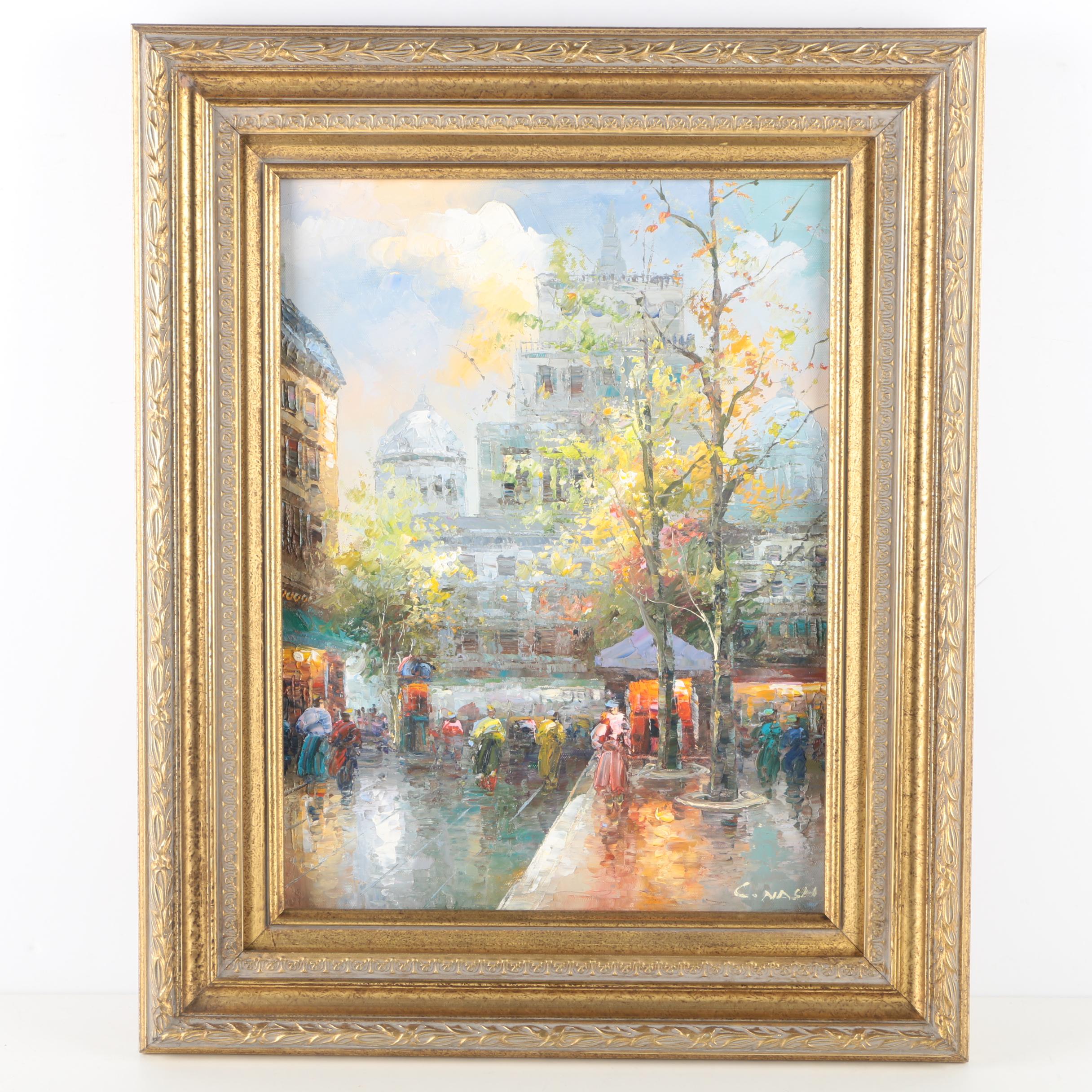 C. Nash Oil Painting on Canvas of City Scene