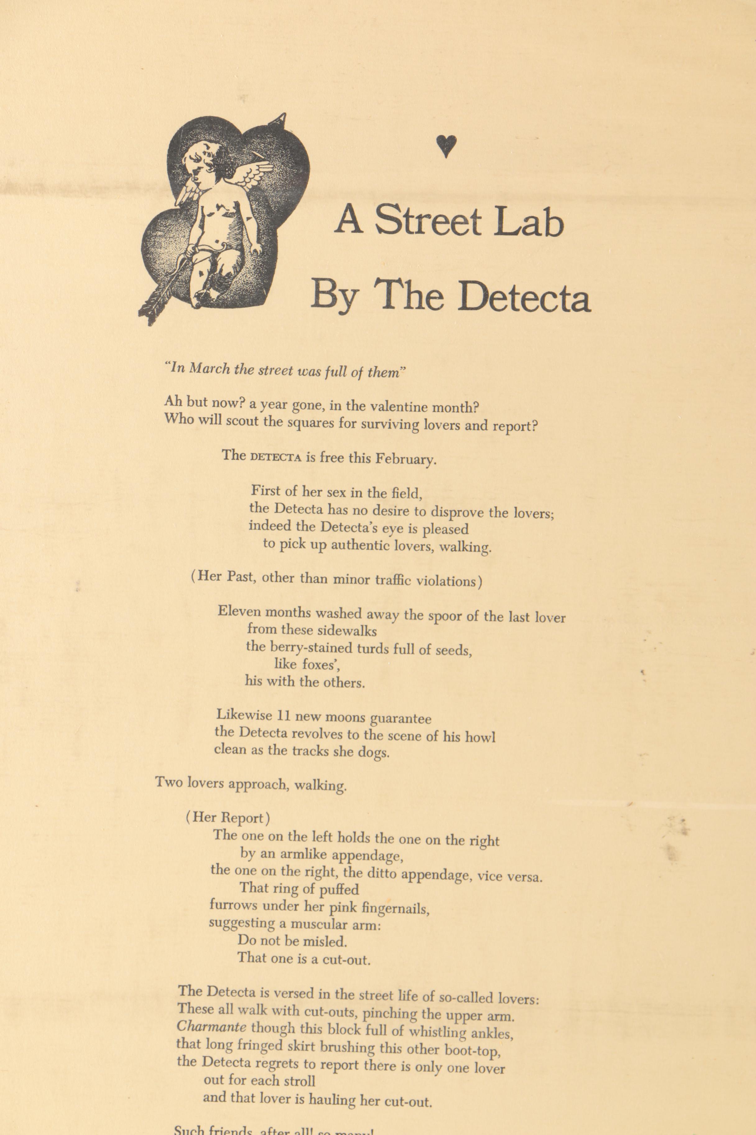 Signed Poem By Jaimy Gordon "A Street Lab By The Detecta"