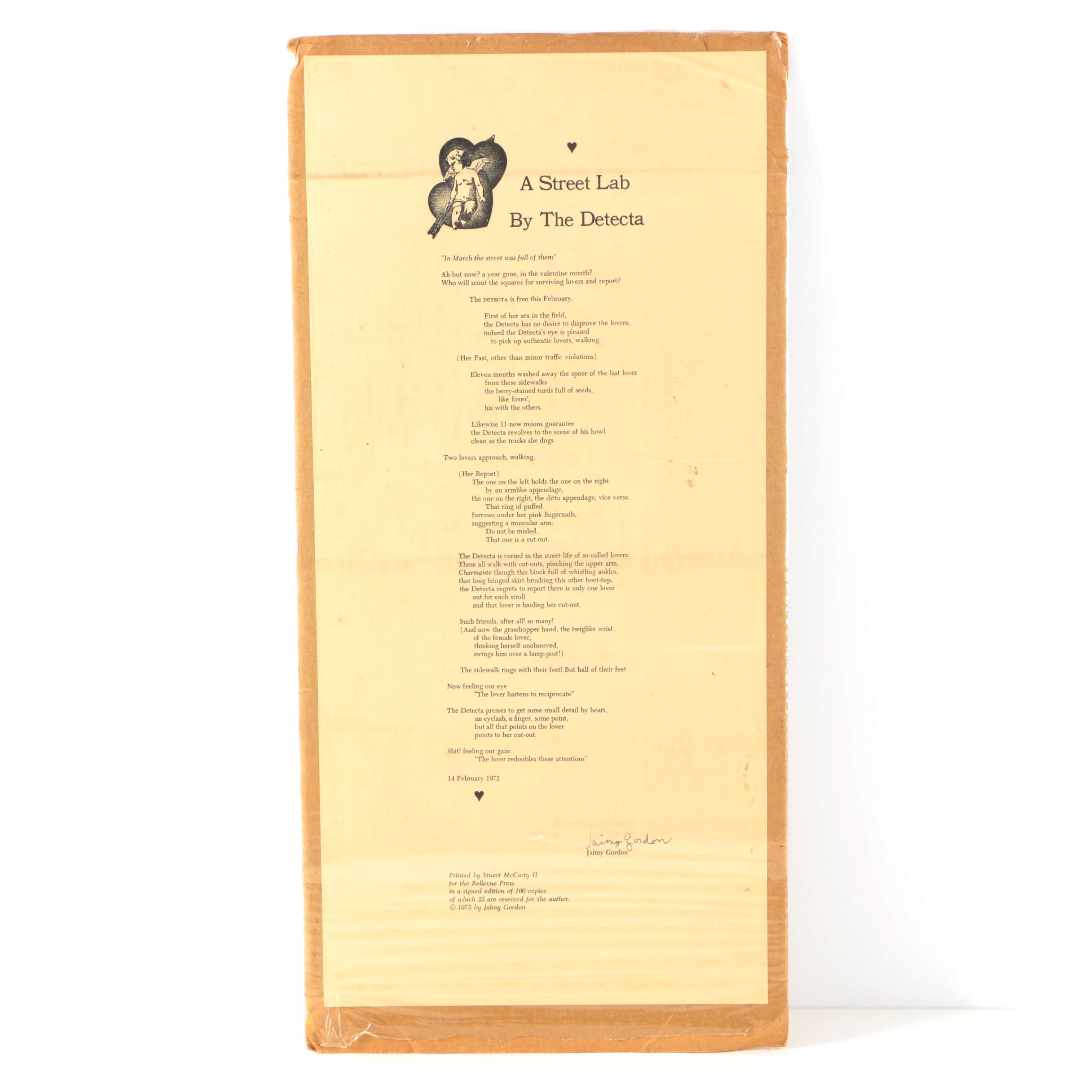 Signed Poem By Jaimy Gordon "A Street Lab By The Detecta"