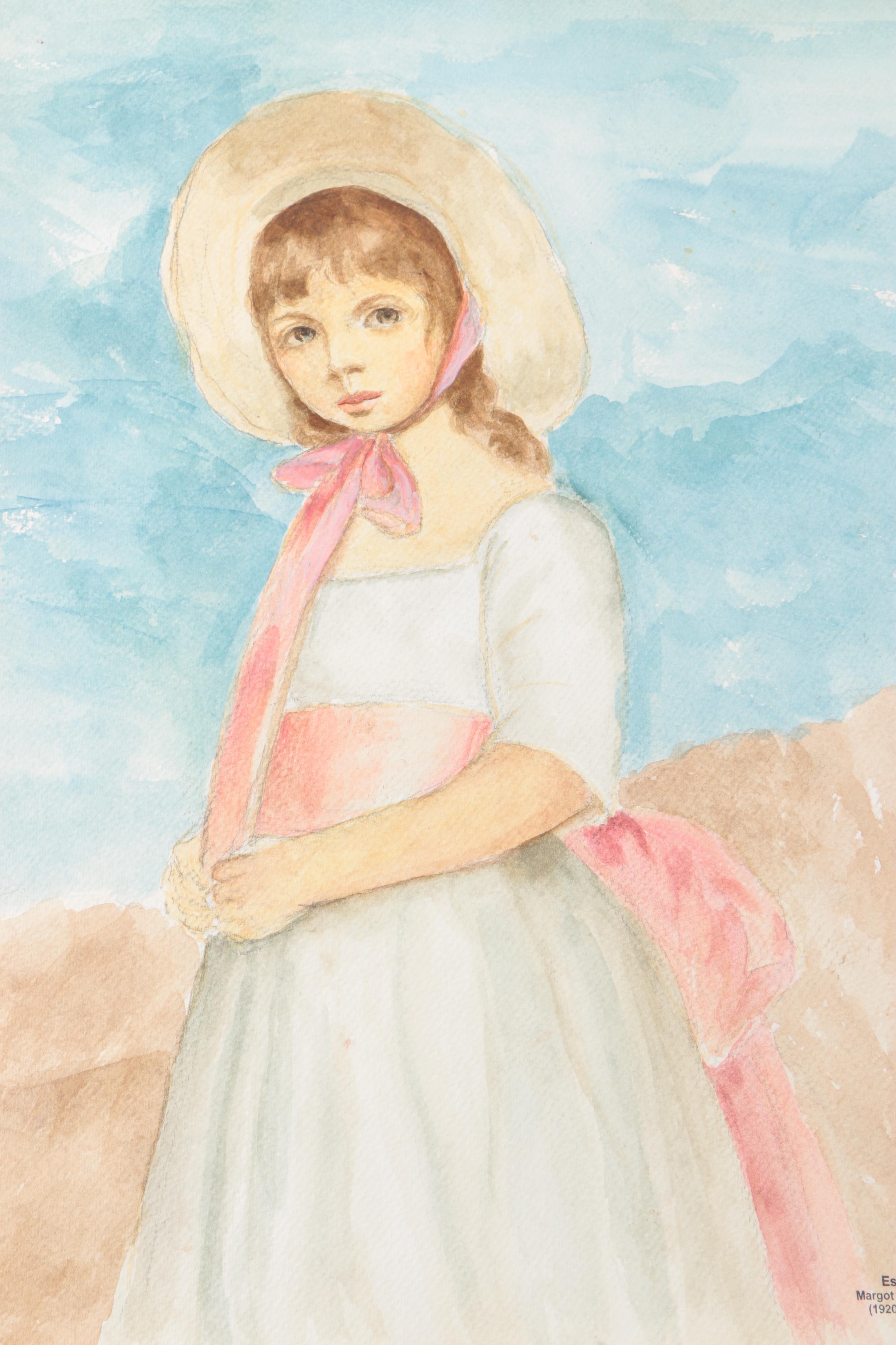 Watercolor Portrait of Young Girl From the Estate of Margot Ilaszczat