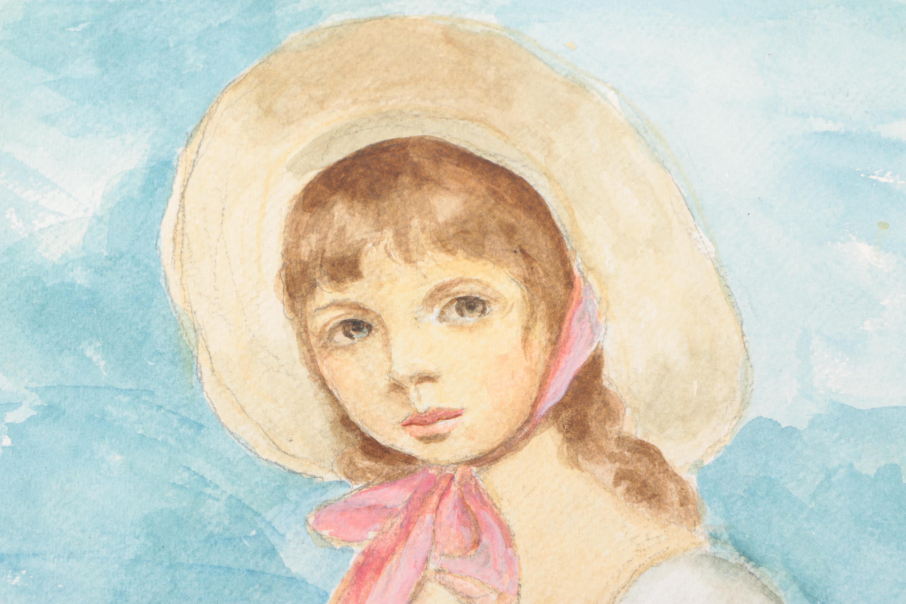 Watercolor Portrait of Young Girl From the Estate of Margot Ilaszczat