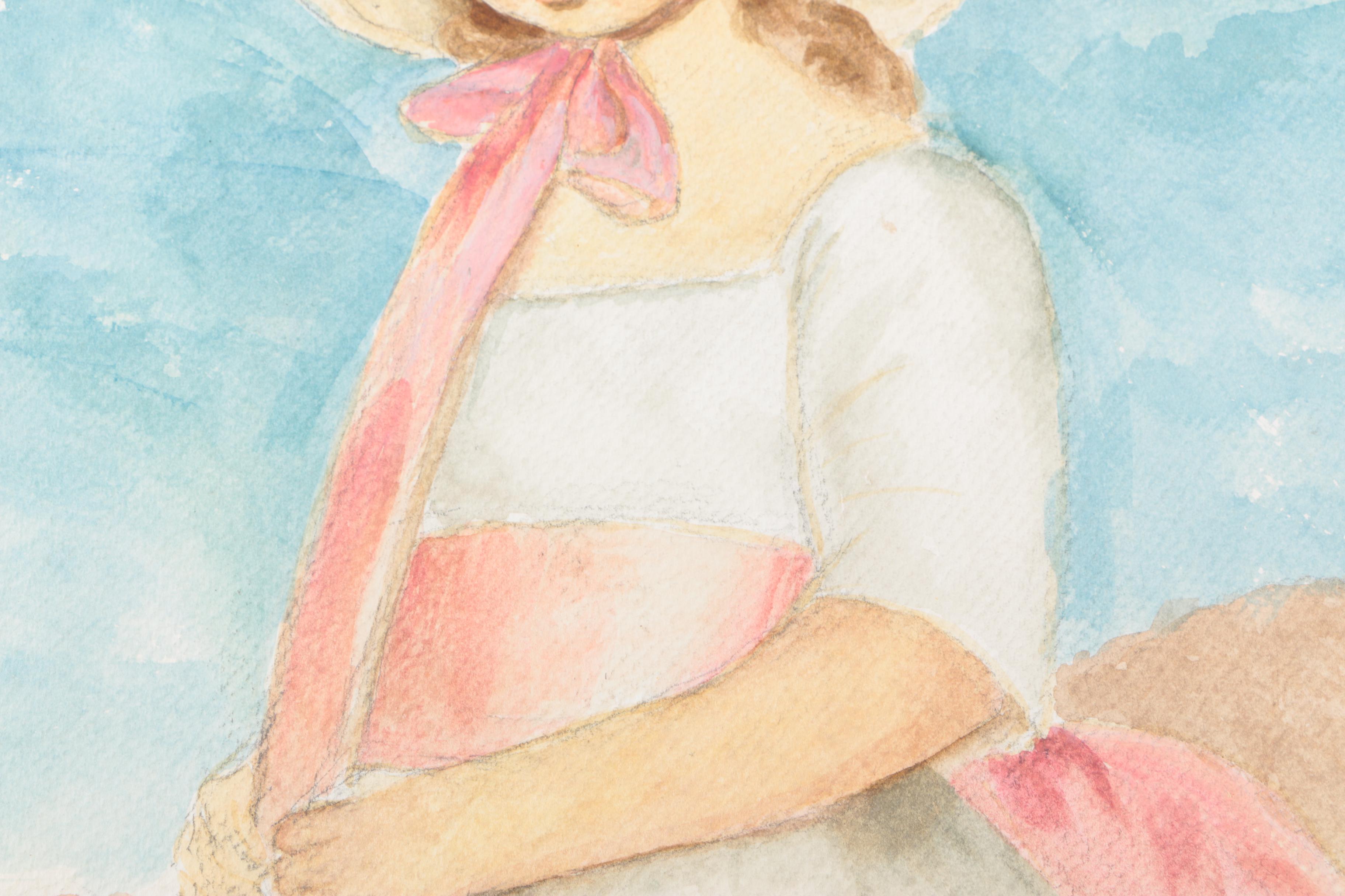 Watercolor Portrait of Young Girl From the Estate of Margot Ilaszczat