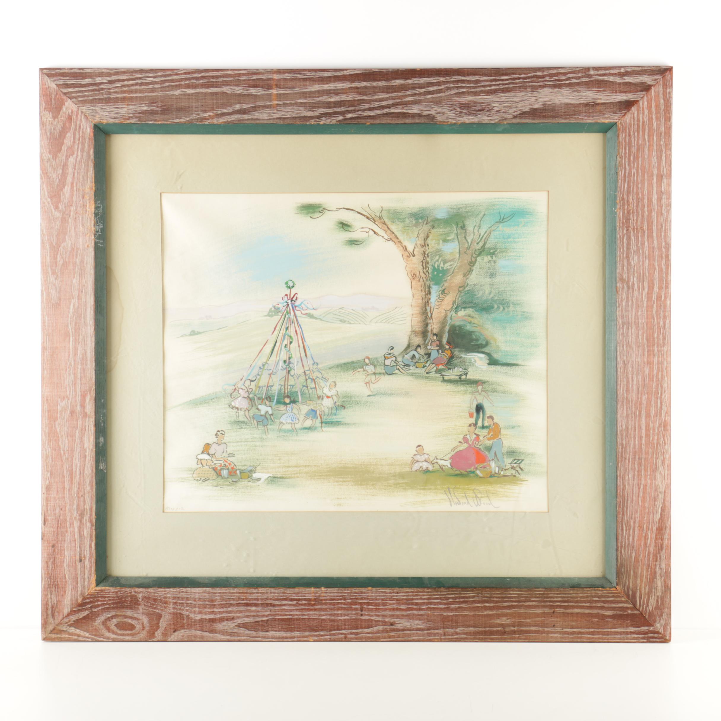 Howard Ward Gouache Painting on Paper "Maypole"