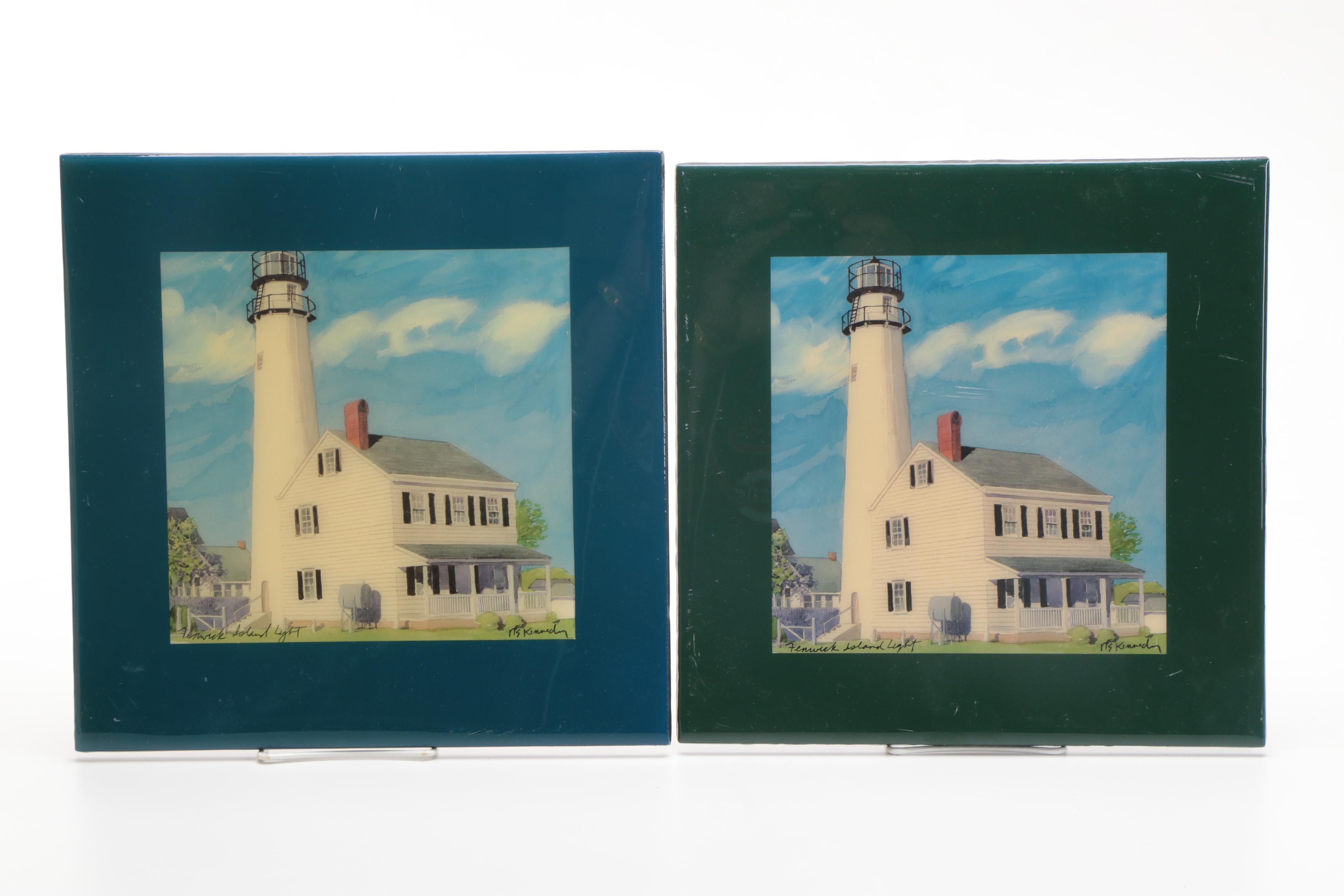 Ceramic Tiles With Offset Lithographs After Robert and Michele Kennedy