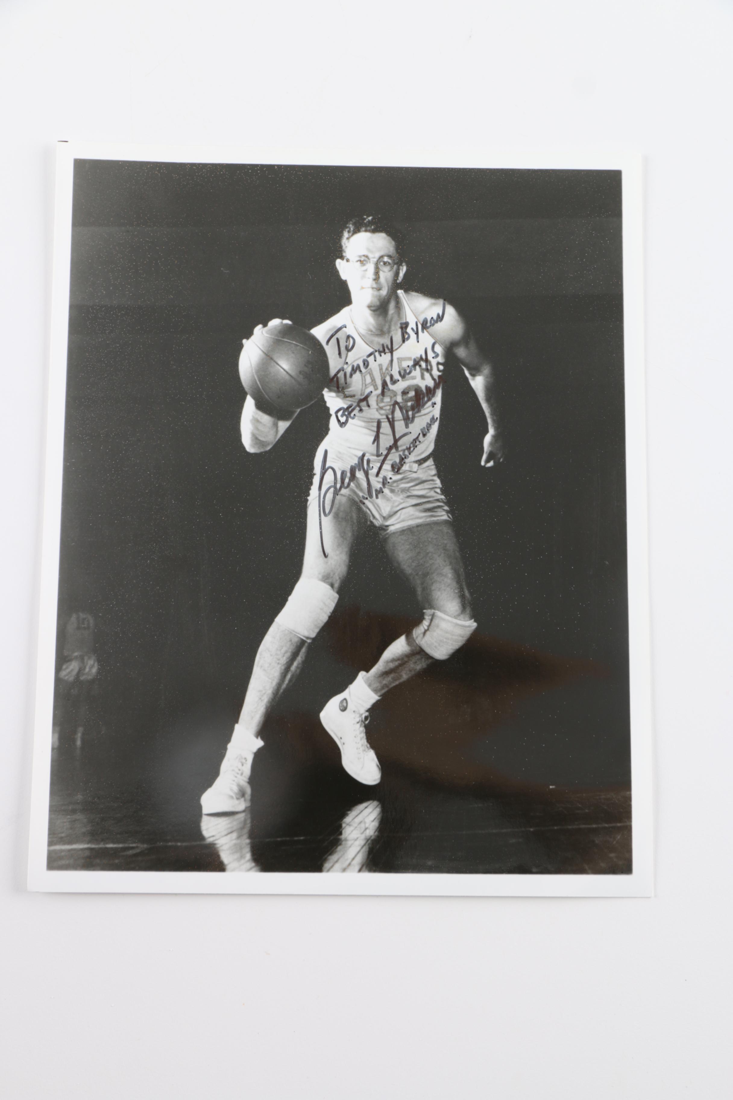 Autographed George Mikan and "Hot Rod" Hundley Pictures